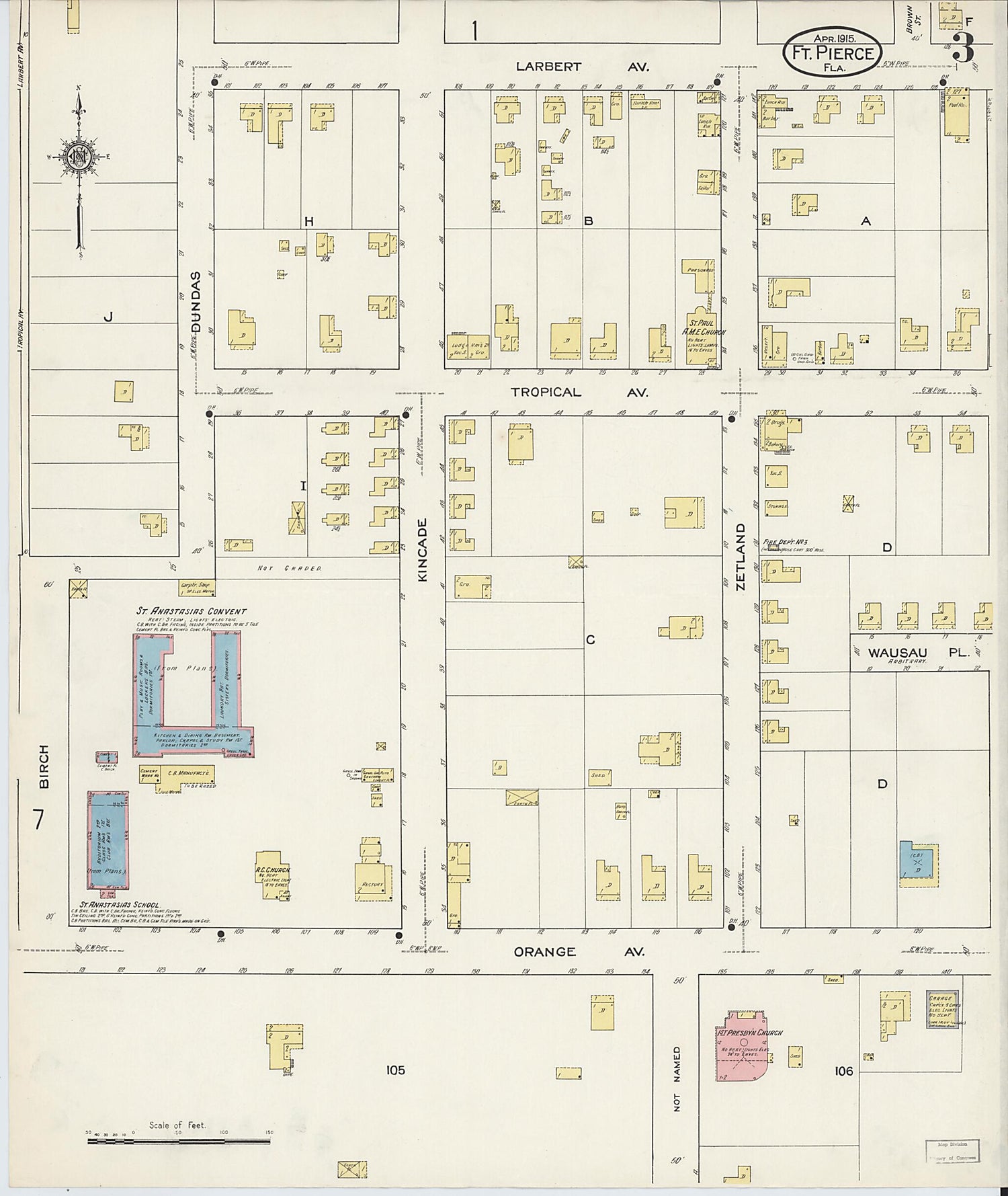 This old map of Fort Pierce, St Lucie County, Florida was created by Sanborn Map Company in 1915