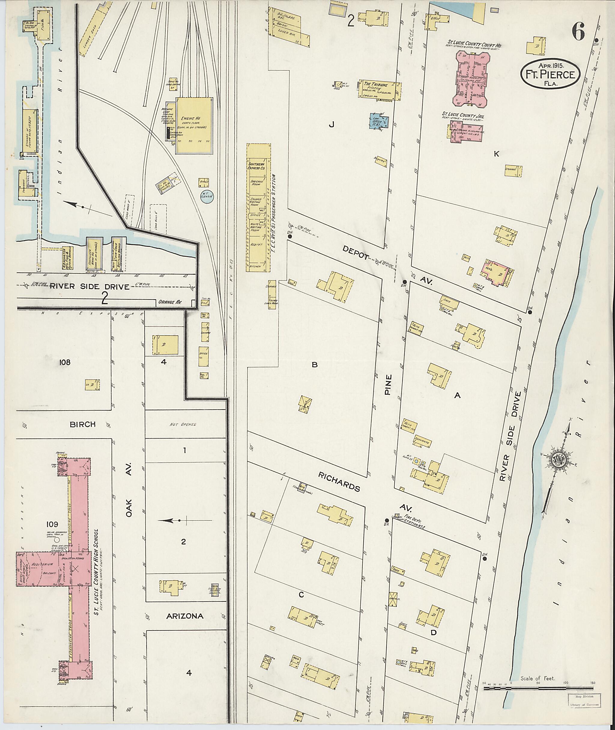 This old map of Fort Pierce, St Lucie County, Florida was created by Sanborn Map Company in 1915