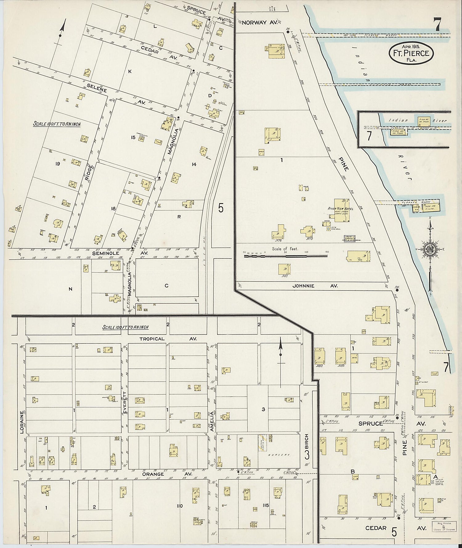 This old map of Fort Pierce, St Lucie County, Florida was created by Sanborn Map Company in 1915