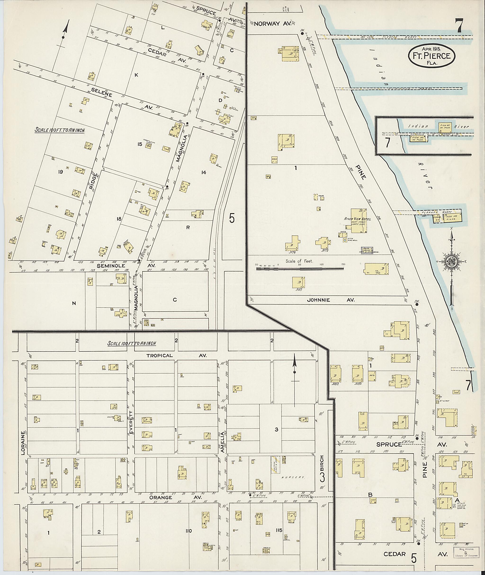 This old map of Fort Pierce, St Lucie County, Florida was created by Sanborn Map Company in 1915