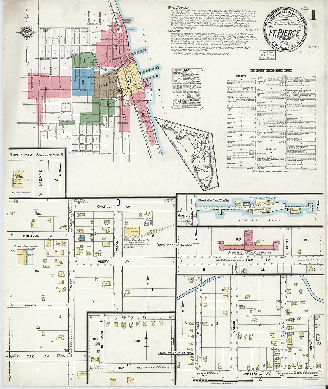 This old map of Fort Pierce, St Lucie County, Florida was created by Sanborn Map Company in 1918