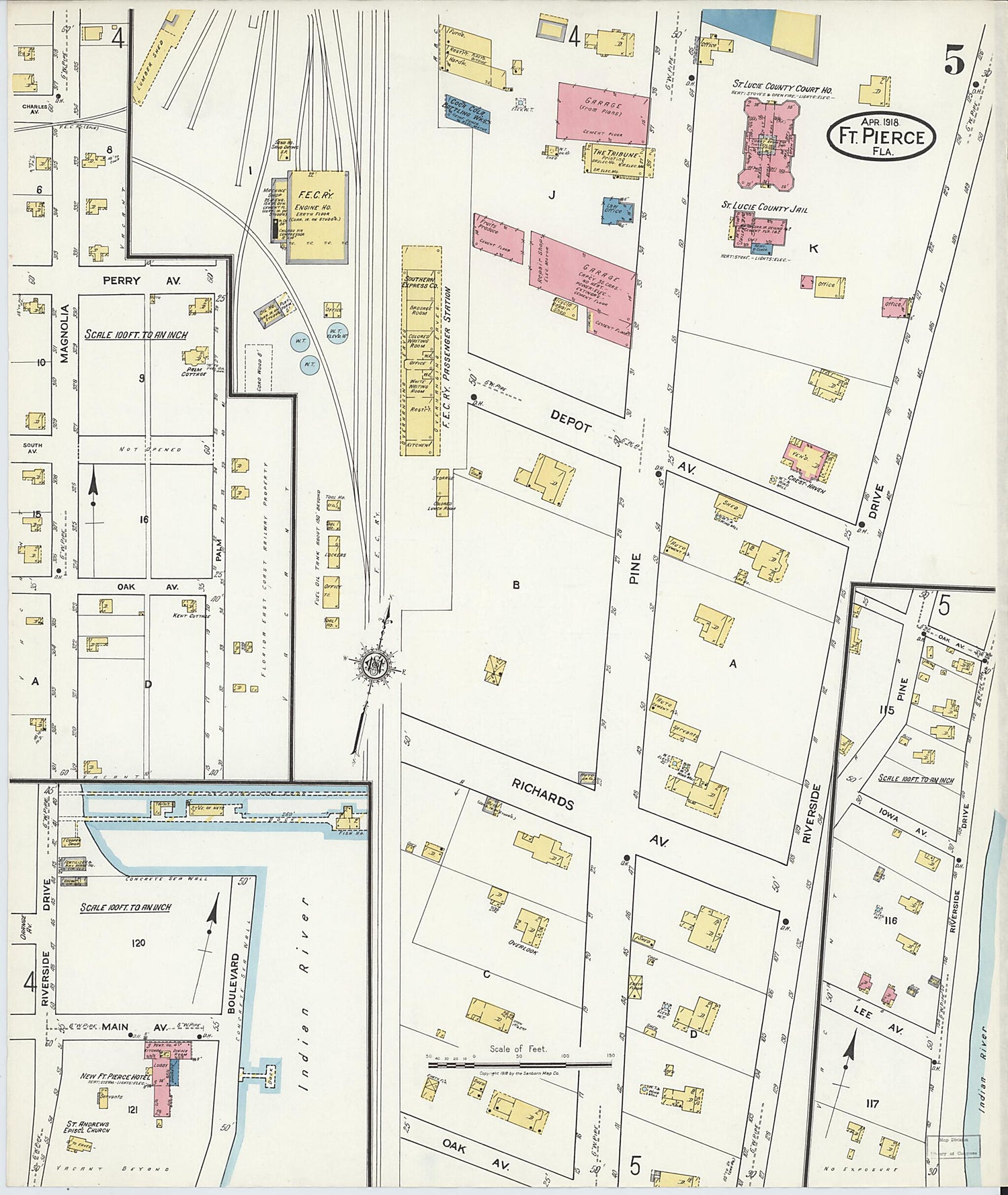 This old map of Fort Pierce, St Lucie County, Florida was created by Sanborn Map Company in 1918