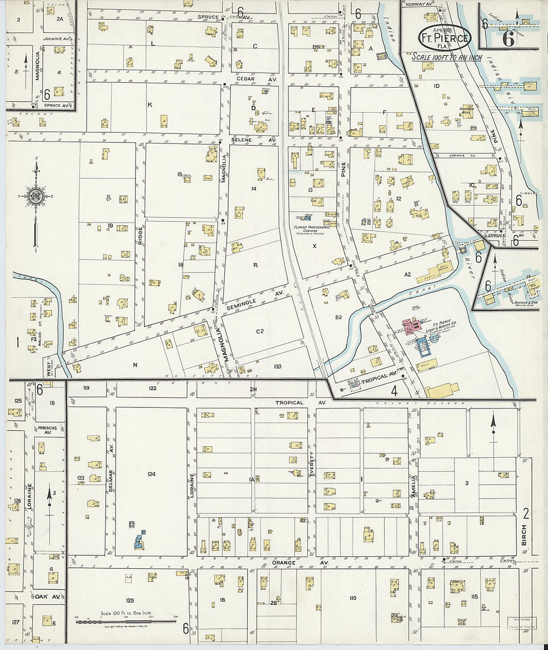 This old map of Fort Pierce, St Lucie County, Florida was created by Sanborn Map Company in 1918