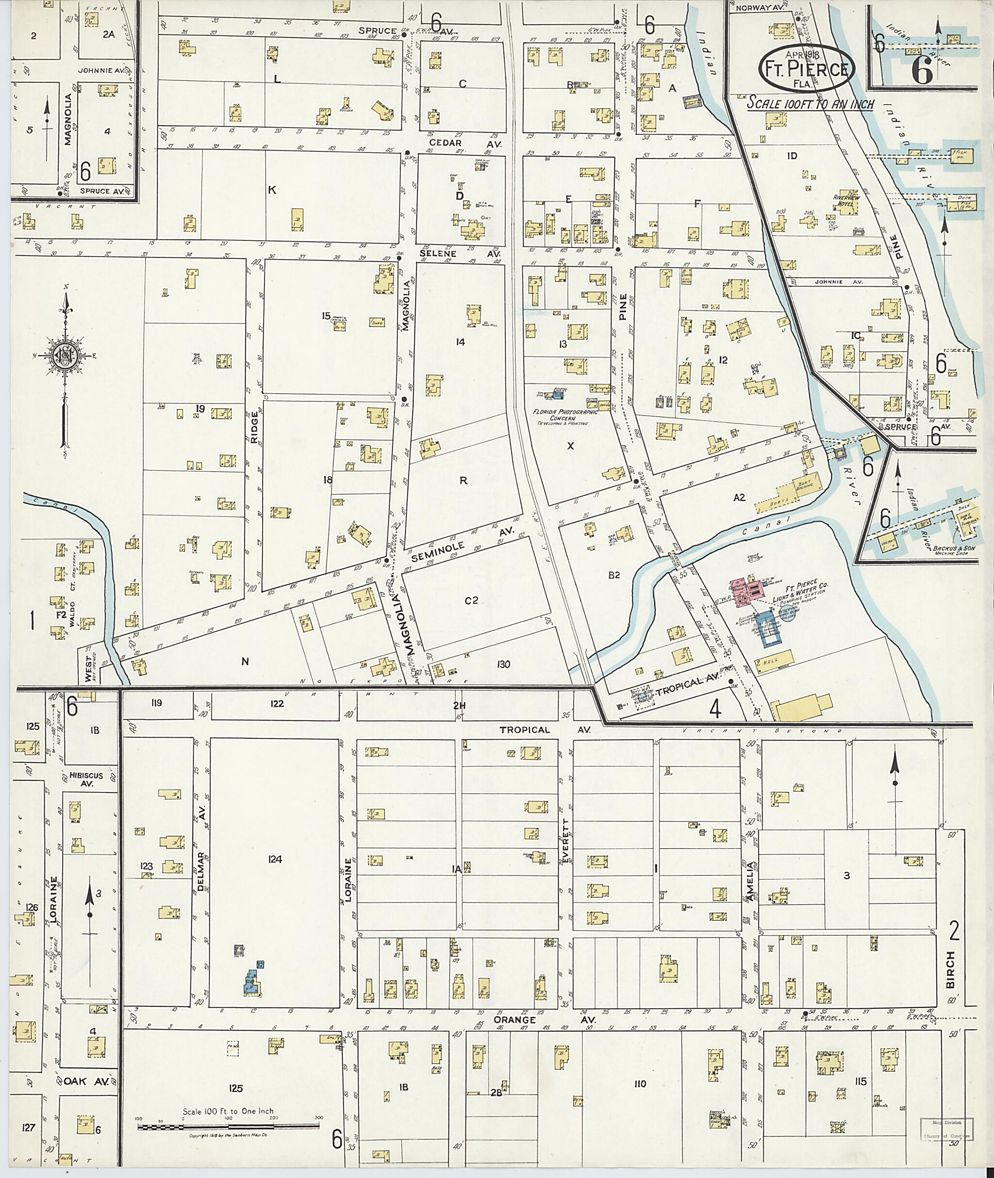 This old map of Fort Pierce, St Lucie County, Florida was created by Sanborn Map Company in 1918