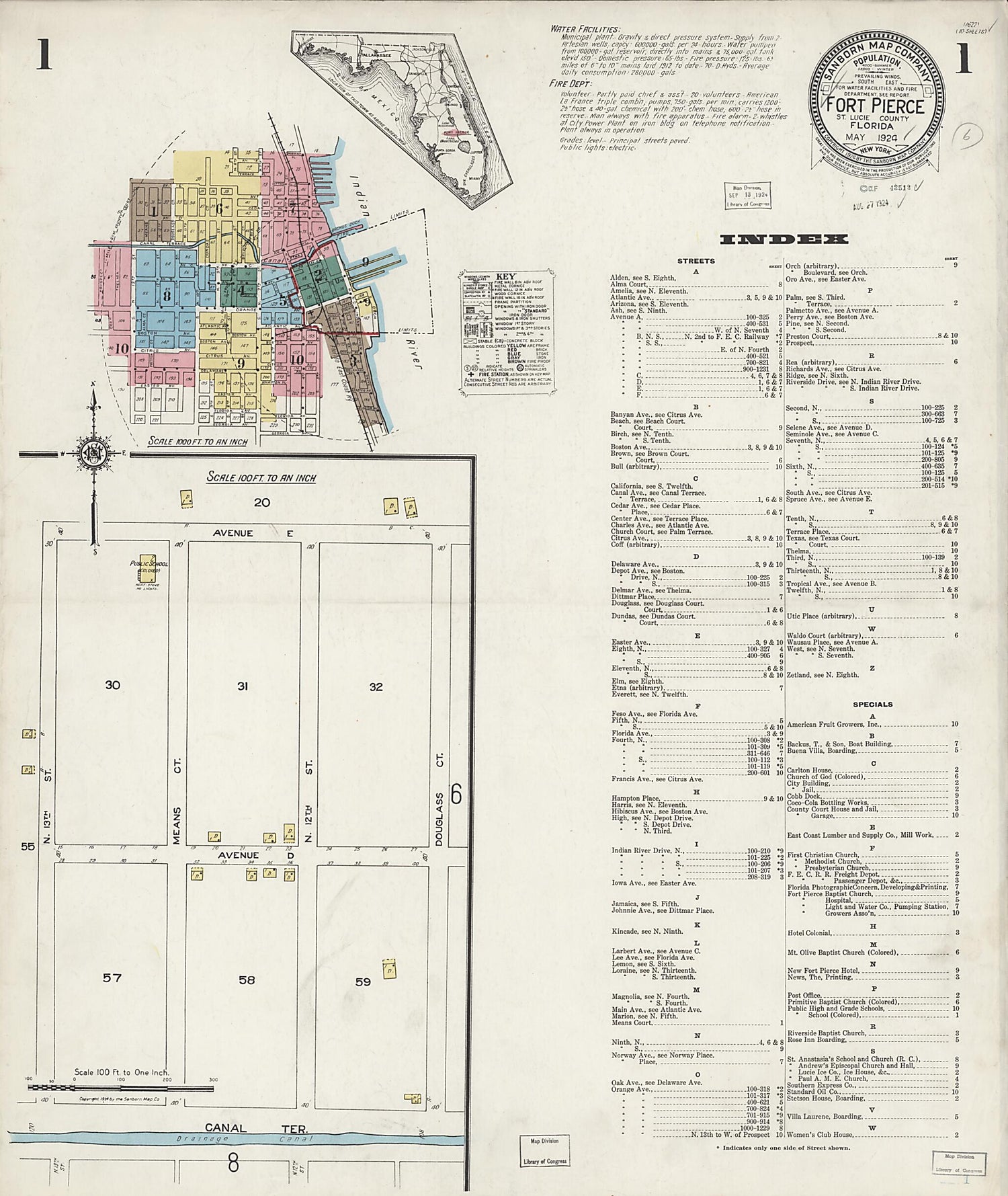 This old map of Fort Pierce, St Lucie County, Florida was created by Sanborn Map Company in 1924