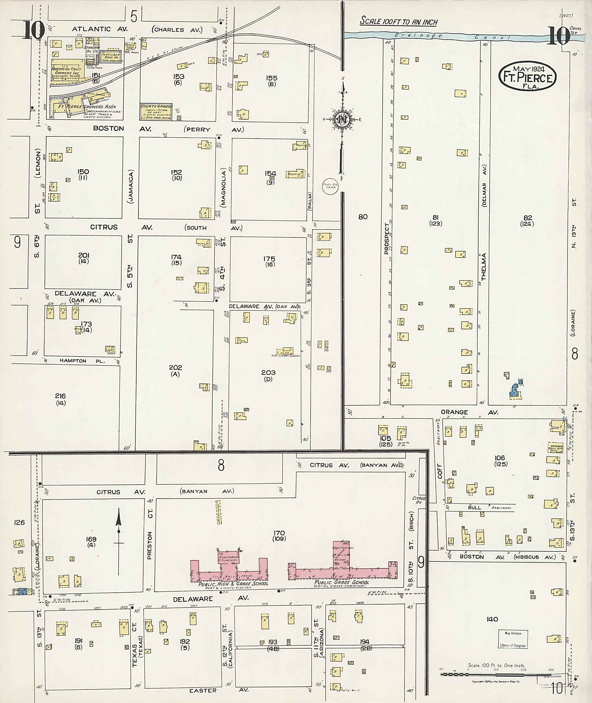 This old map of Fort Pierce, St Lucie County, Florida was created by Sanborn Map Company in 1924