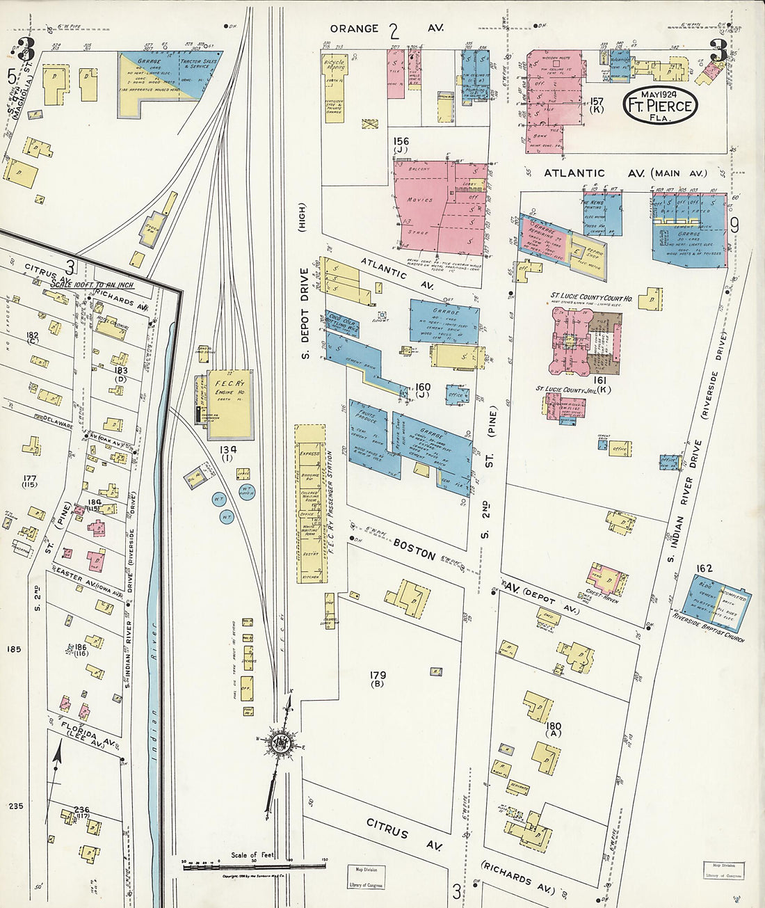 This old map of Fort Pierce, St Lucie County, Florida was created by Sanborn Map Company in 1924