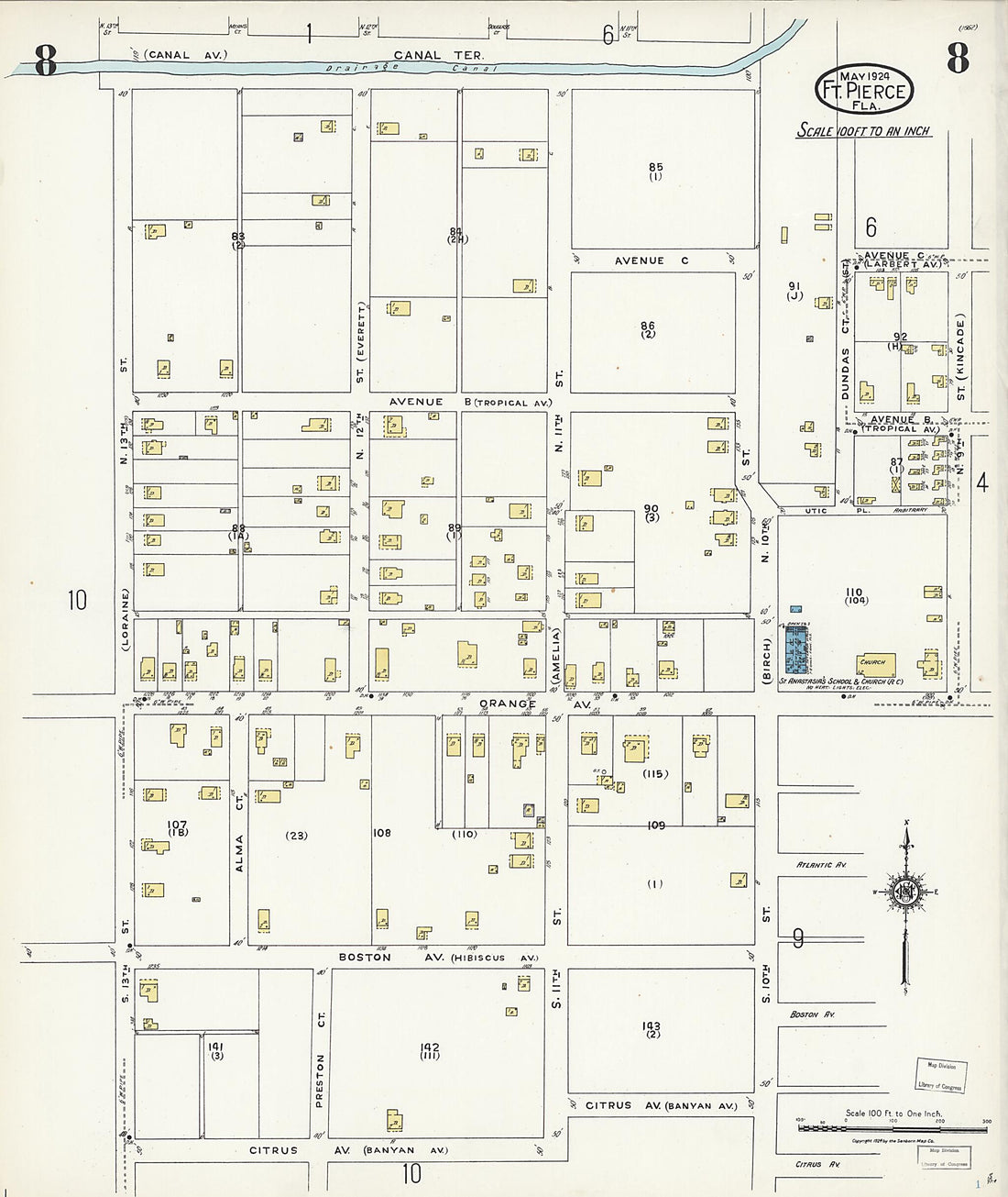 This old map of Fort Pierce, St Lucie County, Florida was created by Sanborn Map Company in 1924