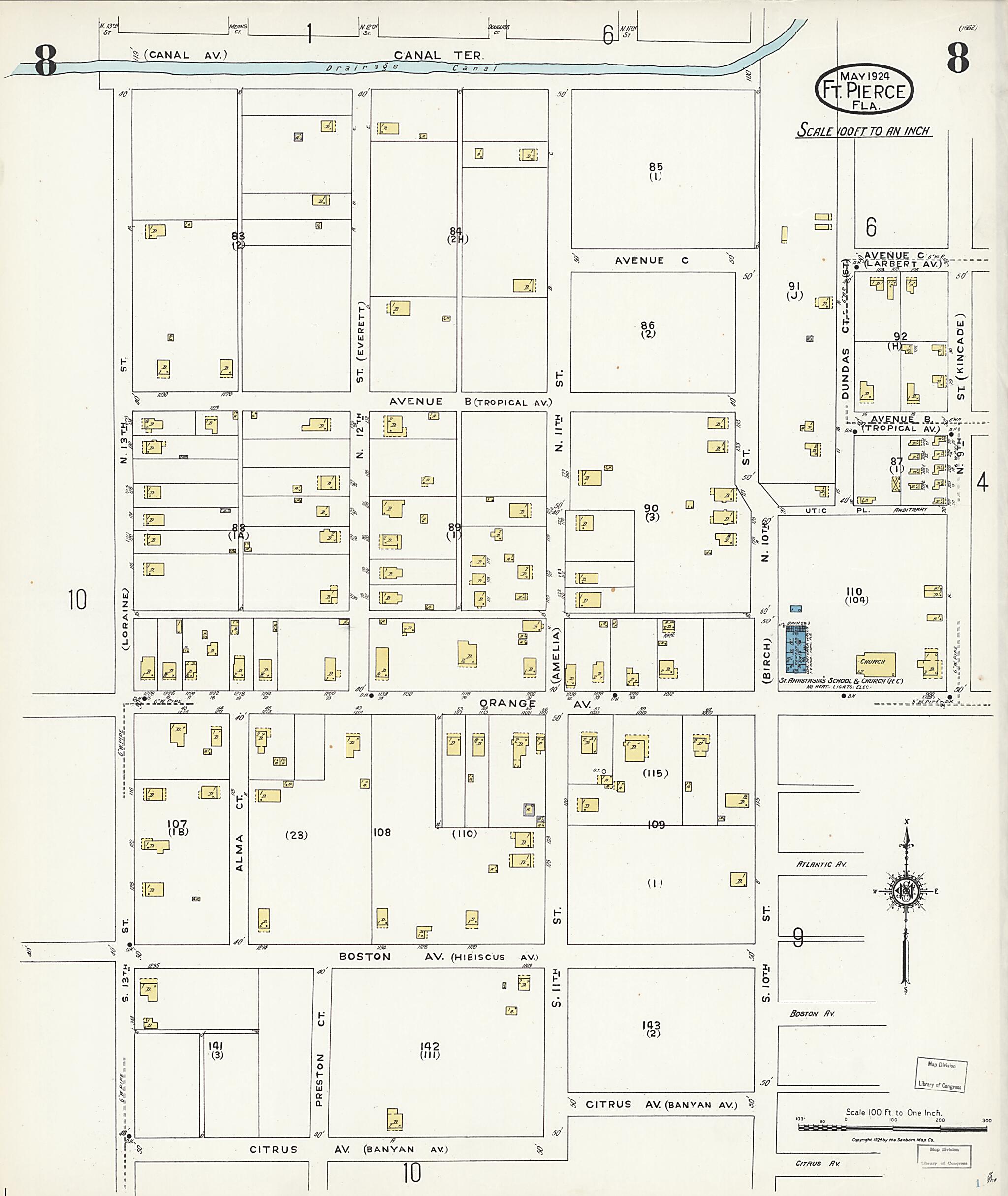 This old map of Fort Pierce, St Lucie County, Florida was created by Sanborn Map Company in 1924