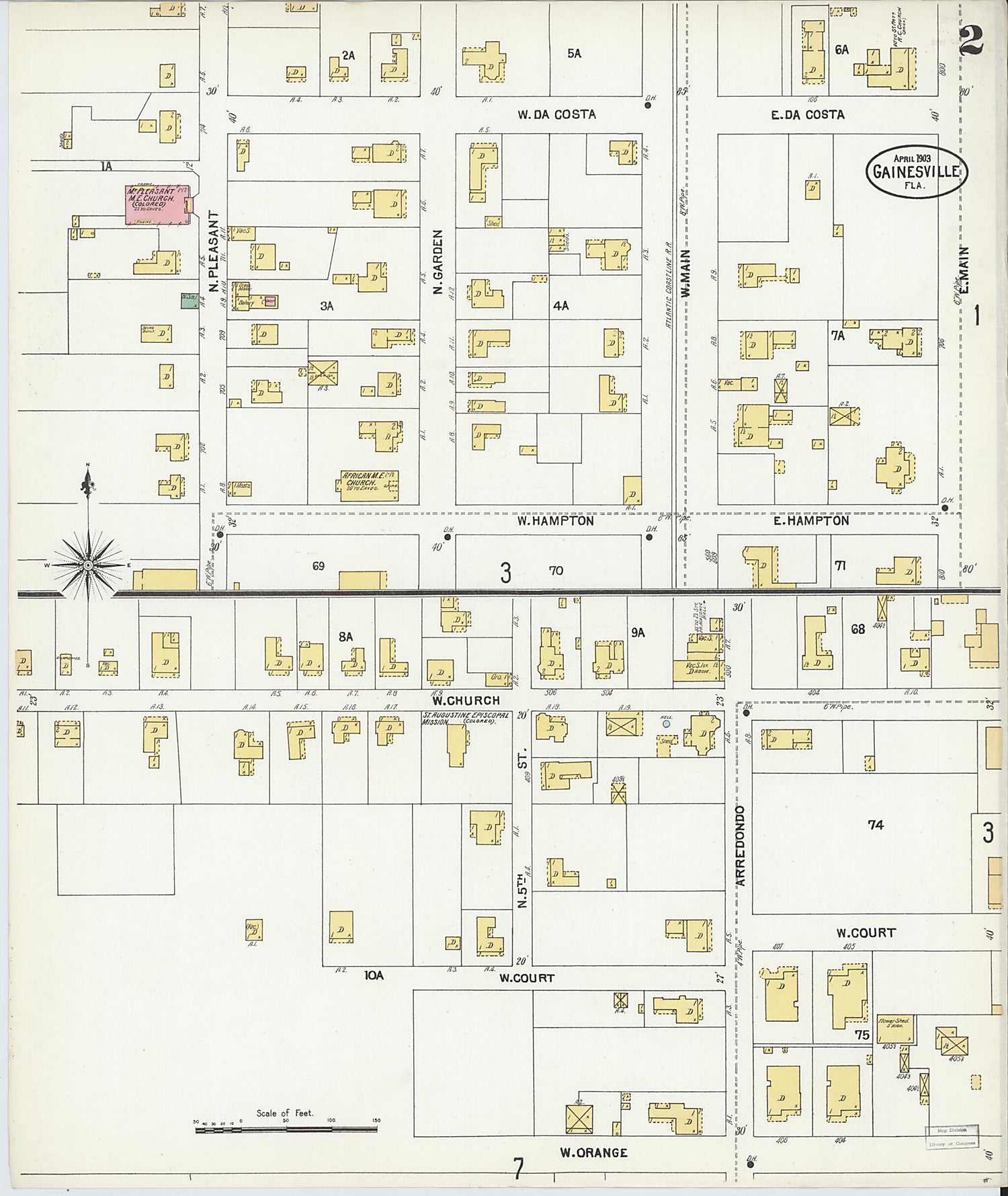This old map of Gainesville, Alachua County, Florida was created by Sanborn Map Company in 1903