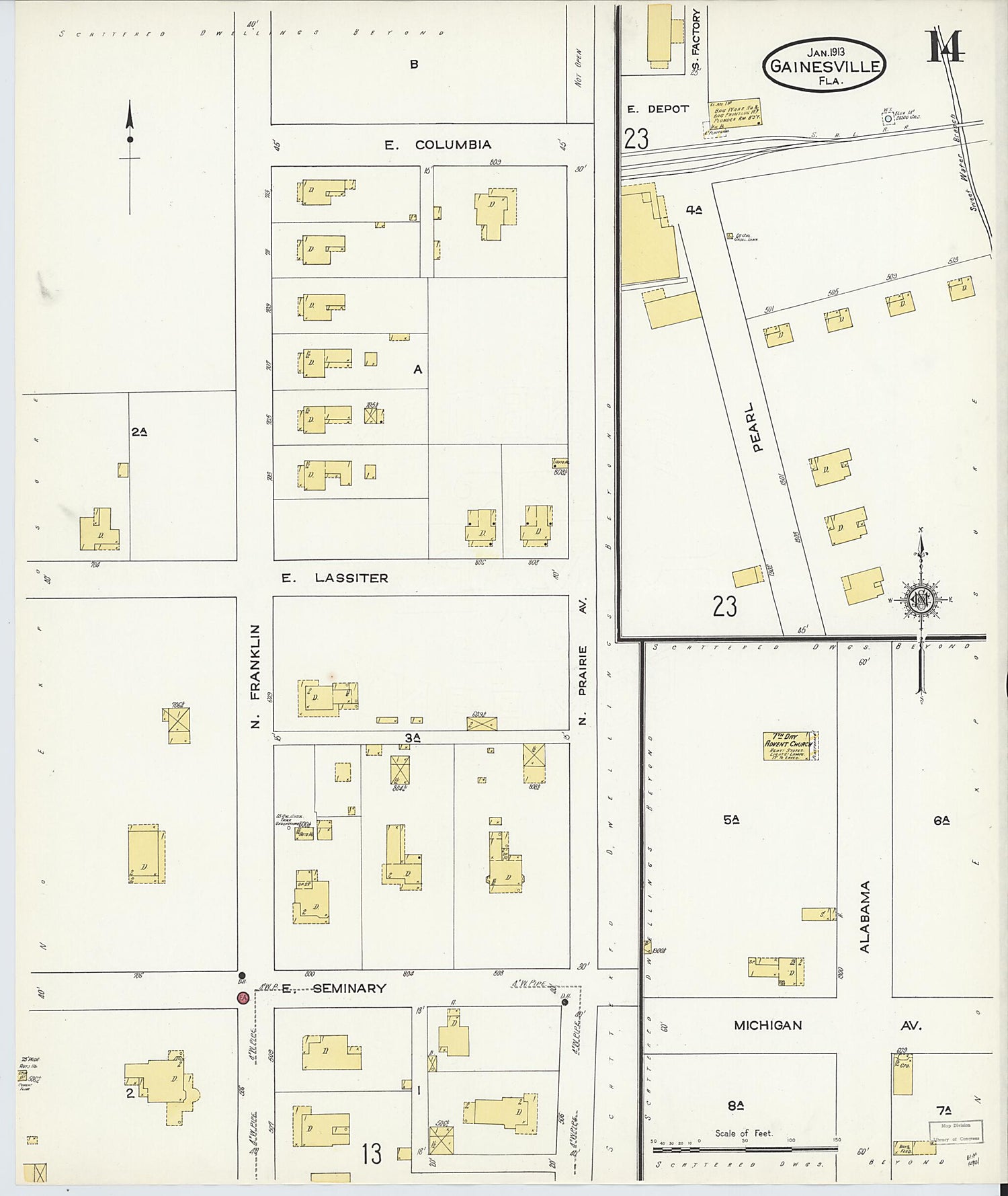 This old map of Gainesville, Alachua County, Florida was created by Sanborn Map Company in 1913