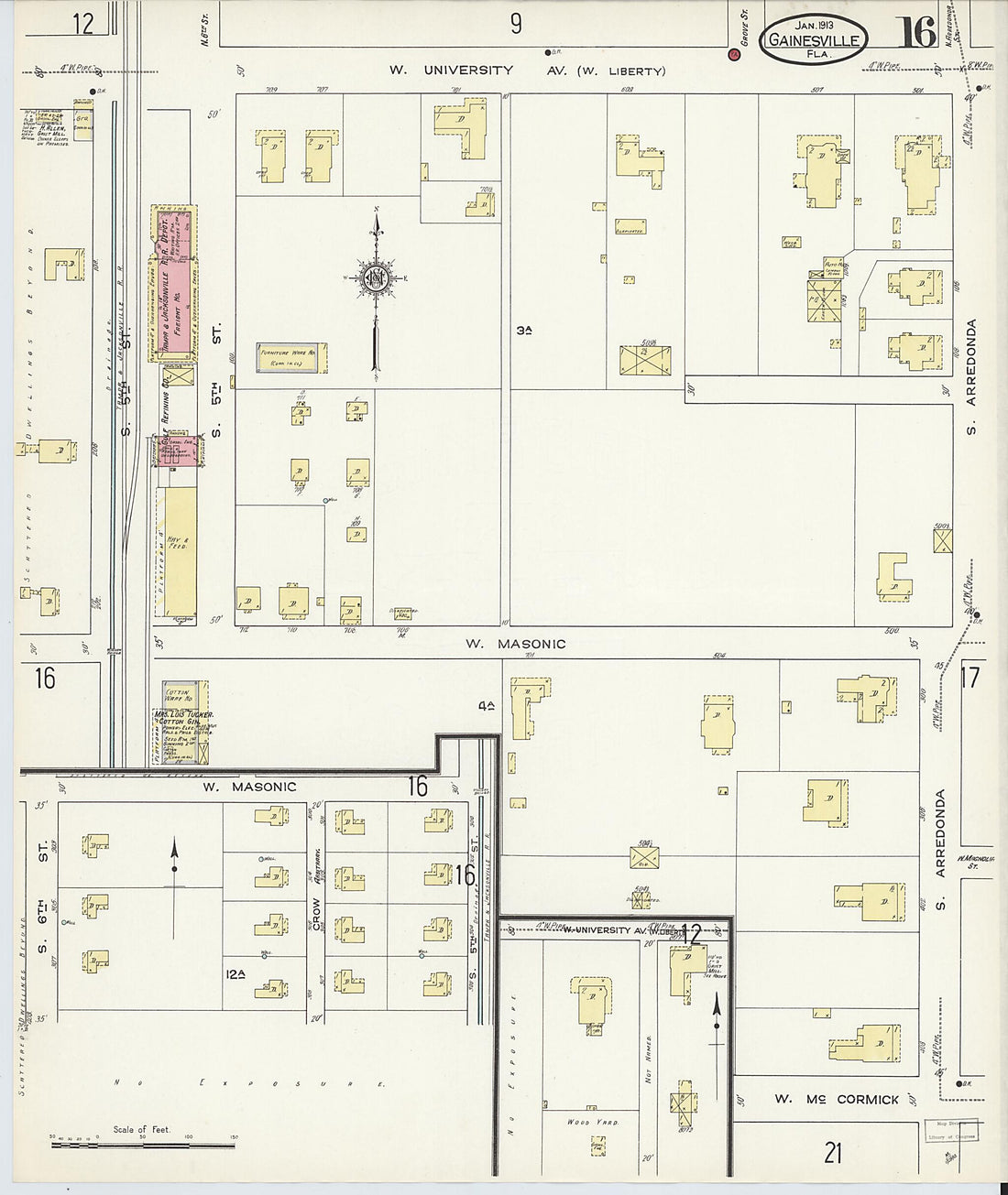 This old map of Gainesville, Alachua County, Florida was created by Sanborn Map Company in 1913