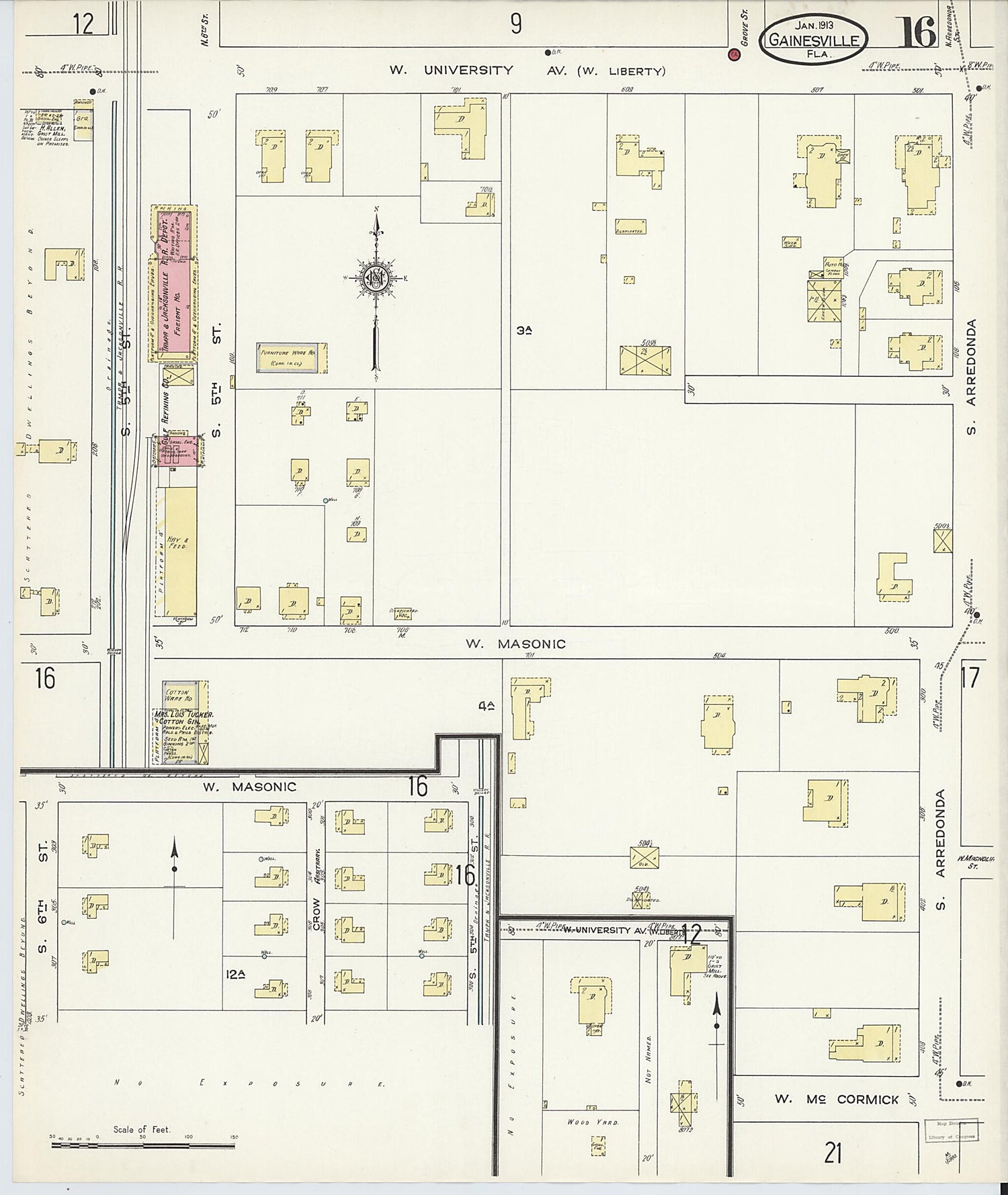 This old map of Gainesville, Alachua County, Florida was created by Sanborn Map Company in 1913