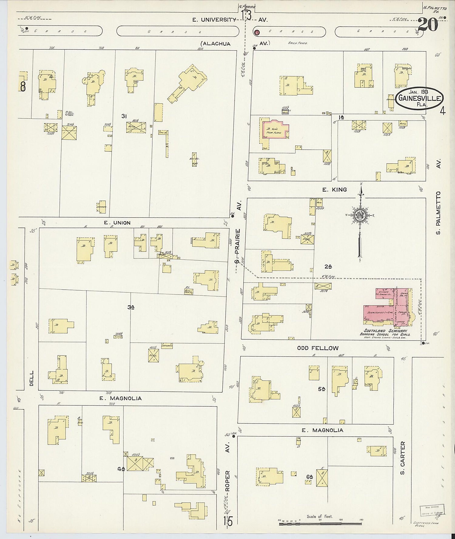 This old map of Gainesville, Alachua County, Florida was created by Sanborn Map Company in 1913