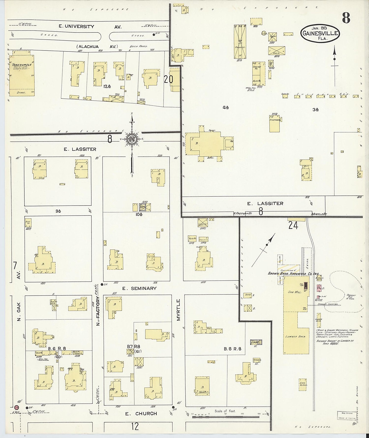 This old map of Gainesville, Alachua County, Florida was created by Sanborn Map Company in 1913
