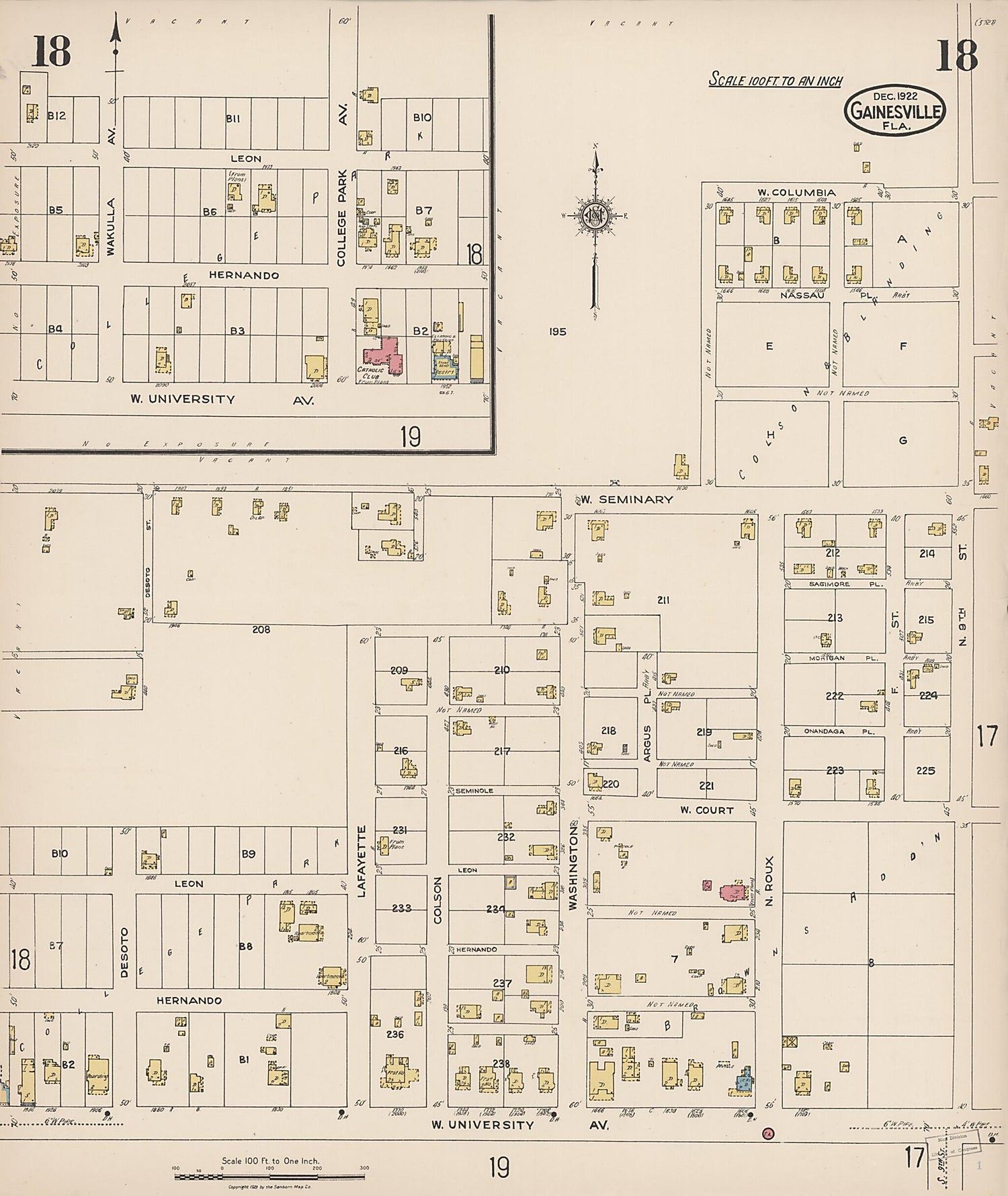 This old map of Gainesville, Alachua County, Florida was created by Sanborn Map Company in 1922