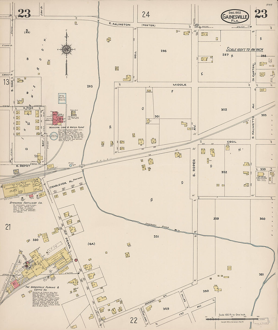 This old map of Gainesville, Alachua County, Florida was created by Sanborn Map Company in 1922