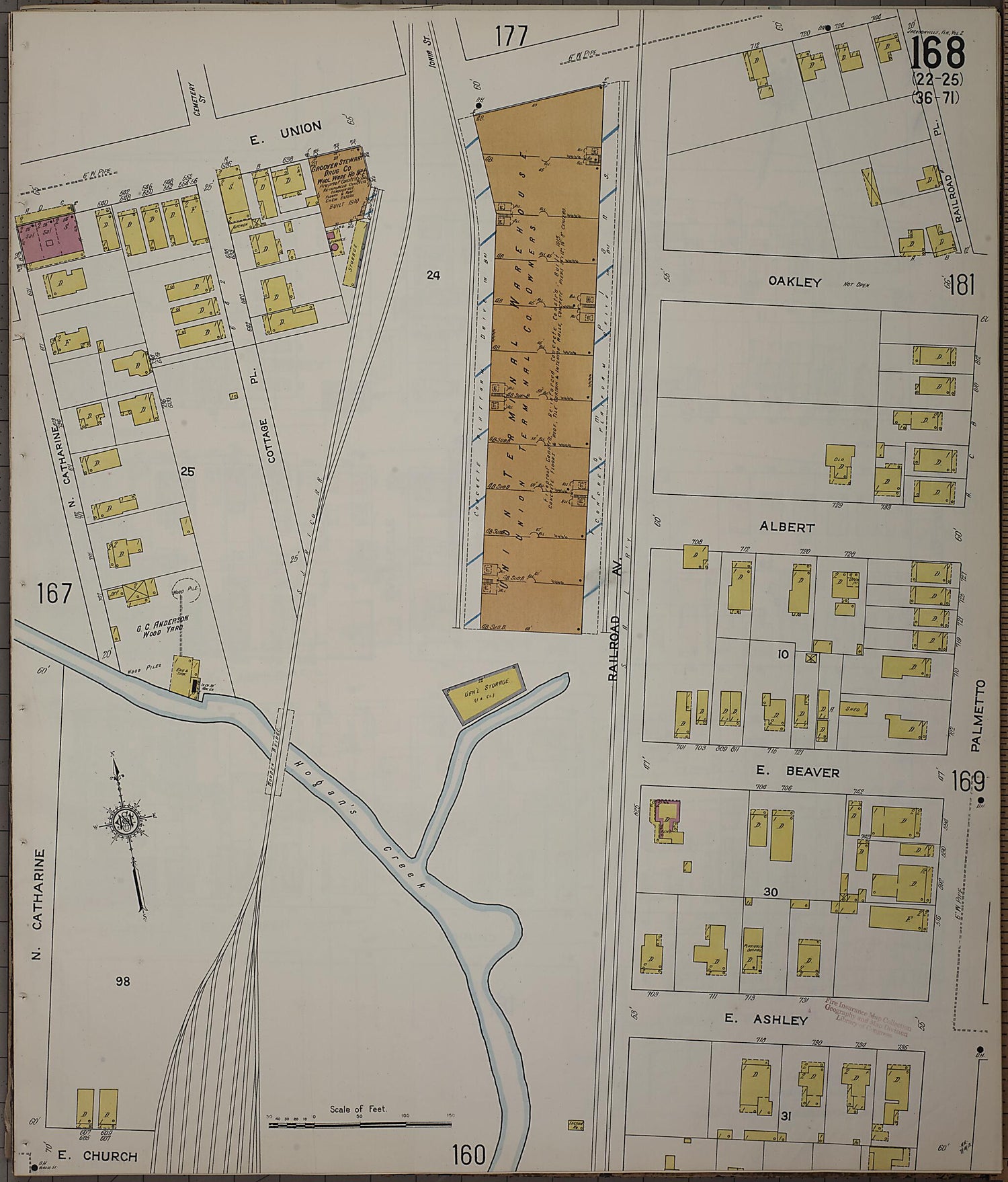 This old map of Jacksonville, Duval County, Florida was created by Sanborn Map Company in 1913