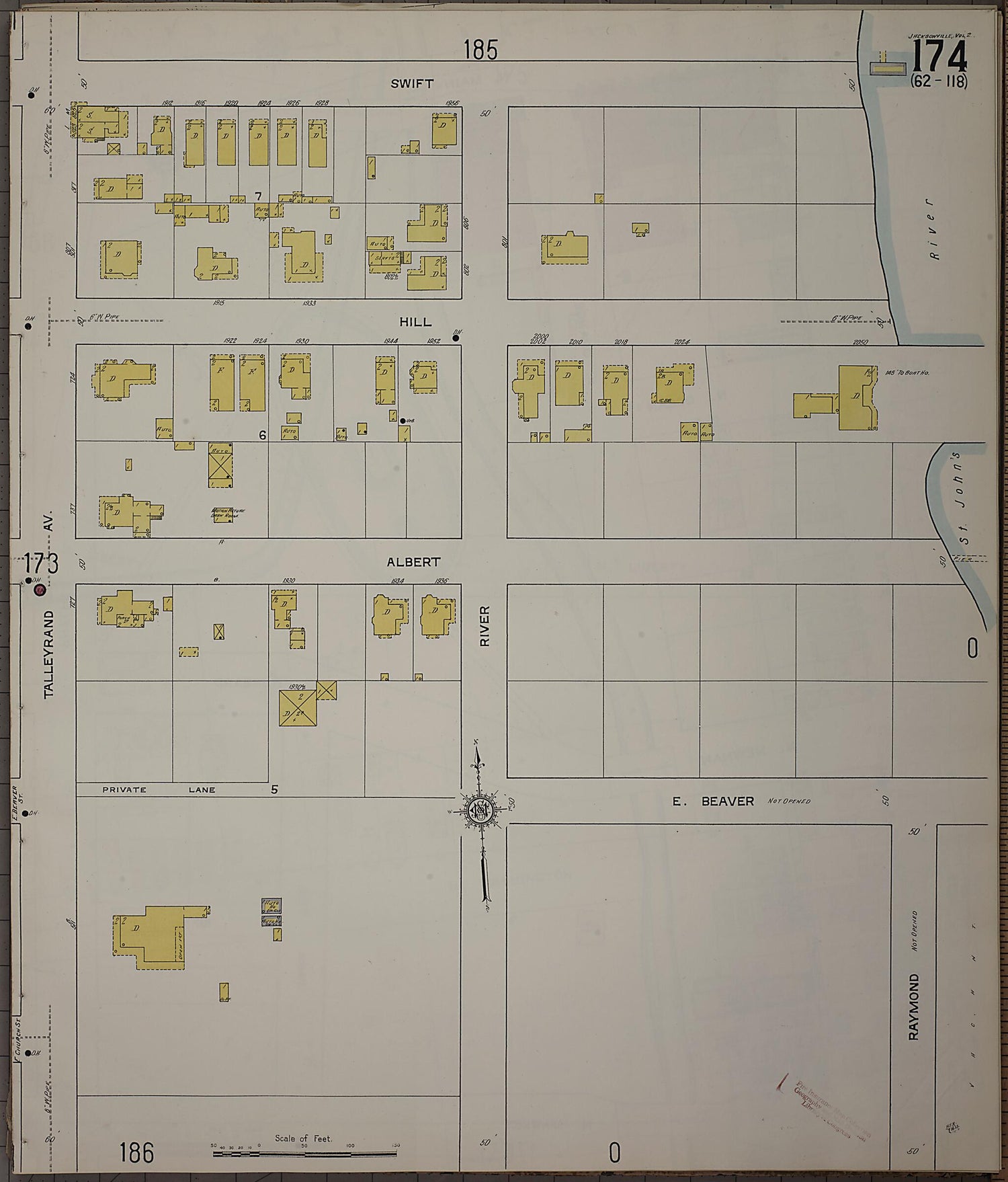 This old map of Jacksonville, Duval County, Florida was created by Sanborn Map Company in 1913