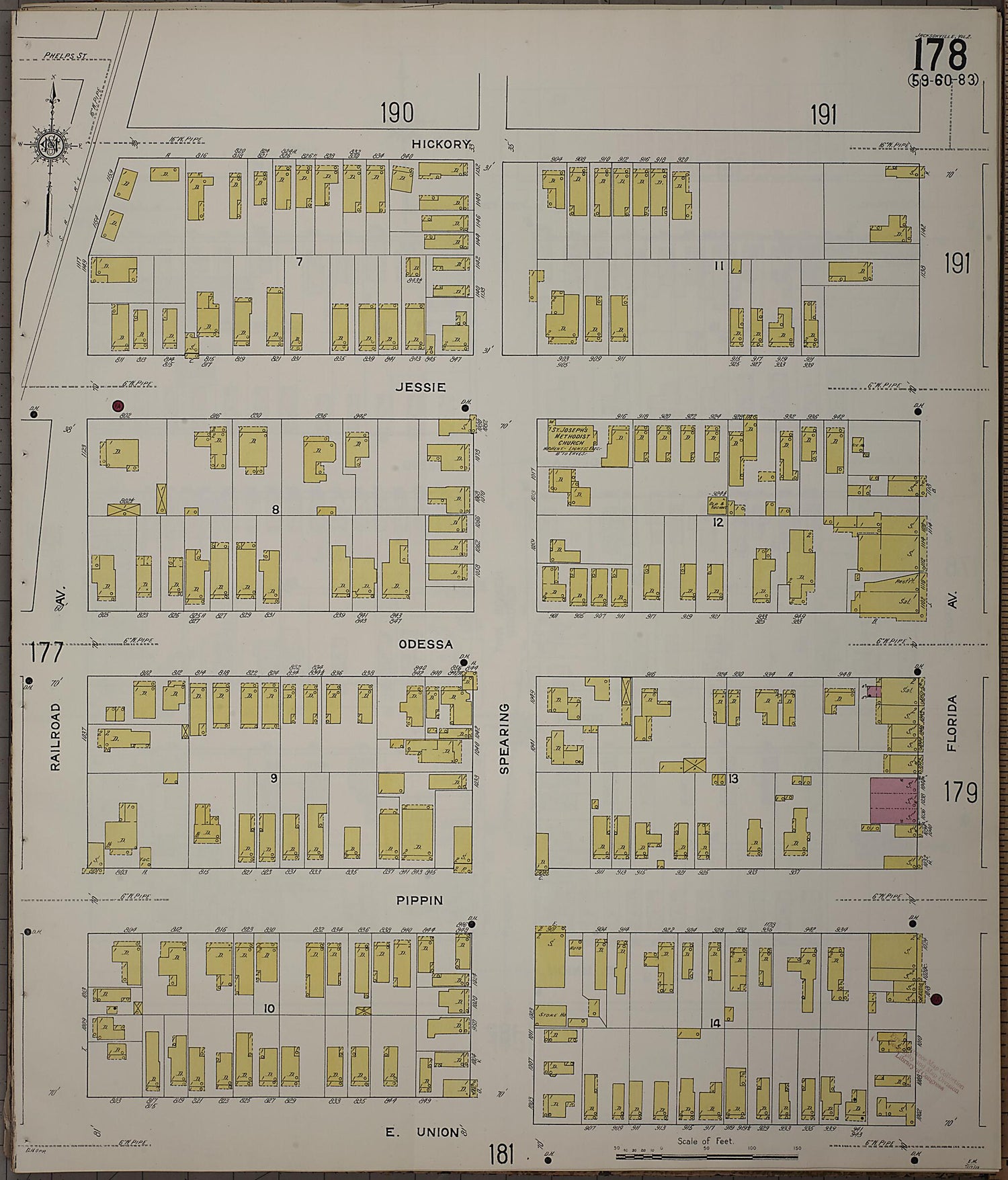 This old map of Jacksonville, Duval County, Florida was created by Sanborn Map Company in 1913