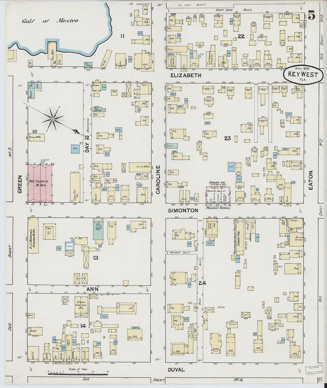This old map of Key West, Monroe County, Florida was created by Sanborn Map Company in 1889