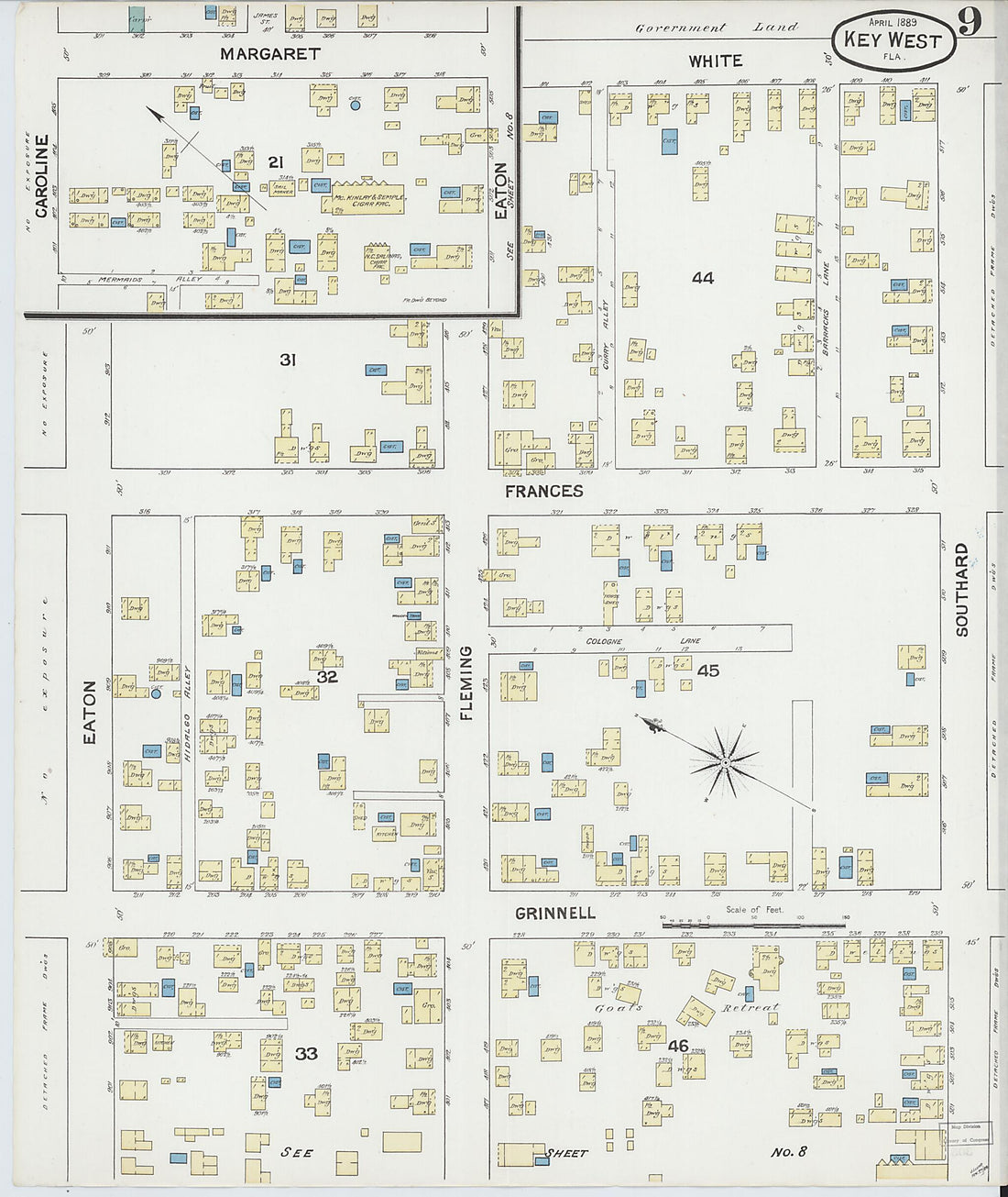 This old map of Key West, Monroe County, Florida was created by Sanborn Map Company in 1889