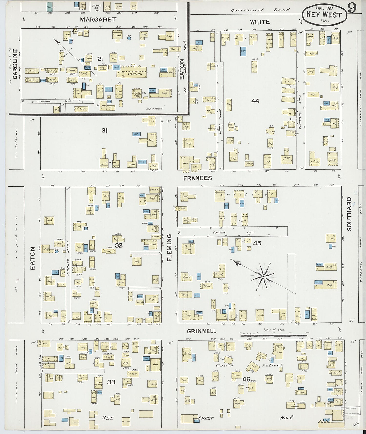This old map of Key West, Monroe County, Florida was created by Sanborn Map Company in 1889