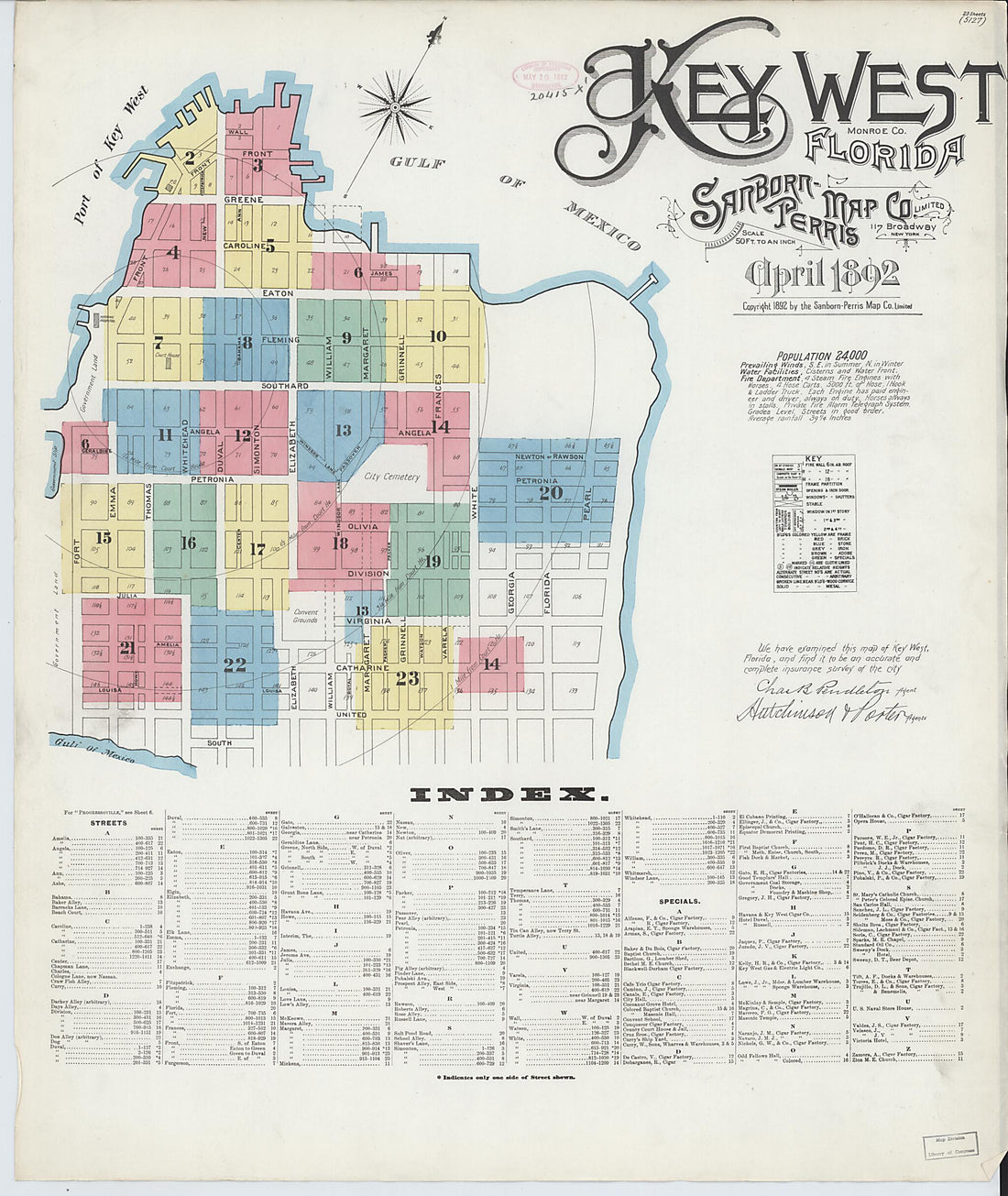 This old map of Key West, Monroe County, Florida was created by Sanborn Map Company in 1892