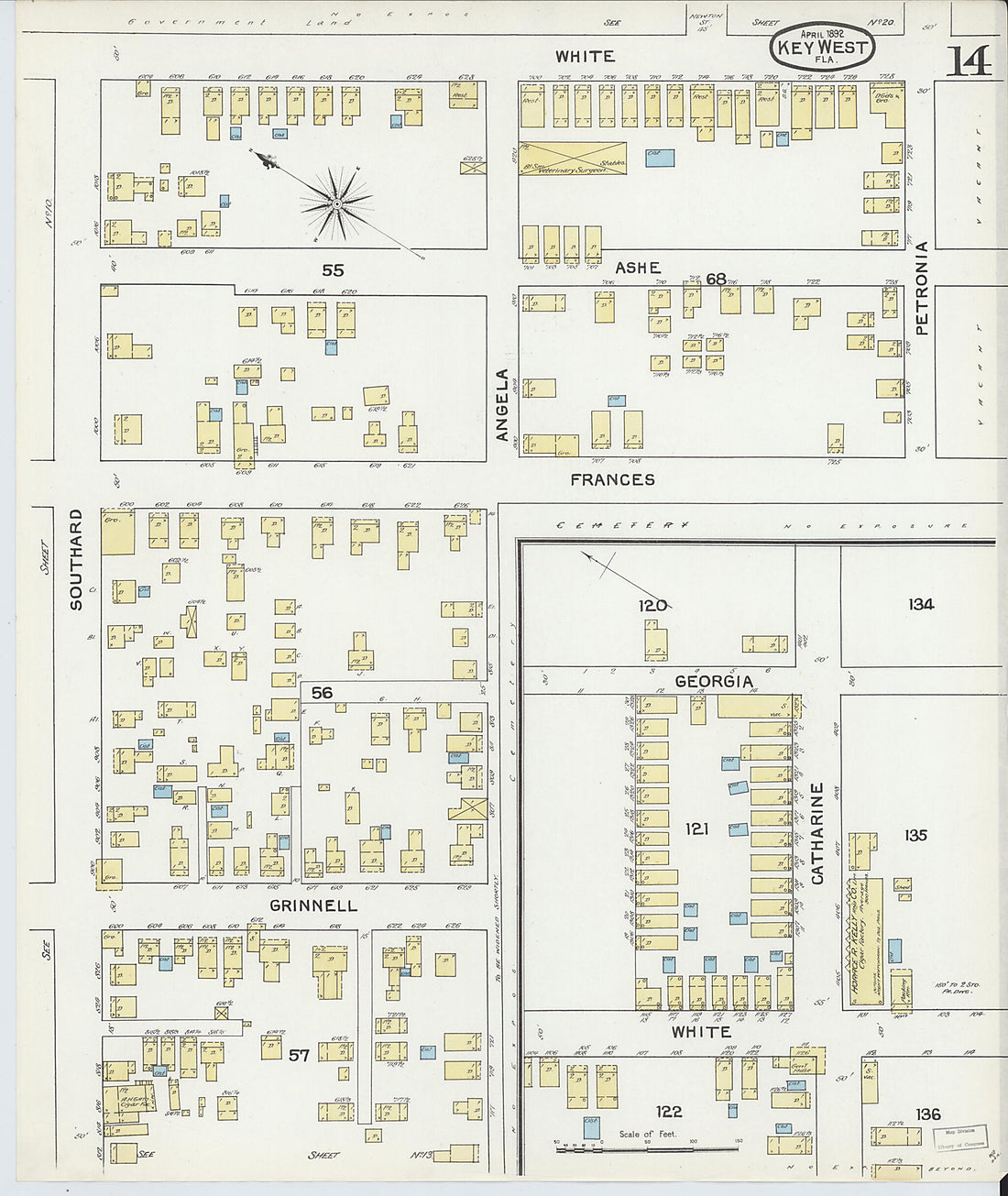 This old map of Key West, Monroe County, Florida was created by Sanborn Map Company in 1892