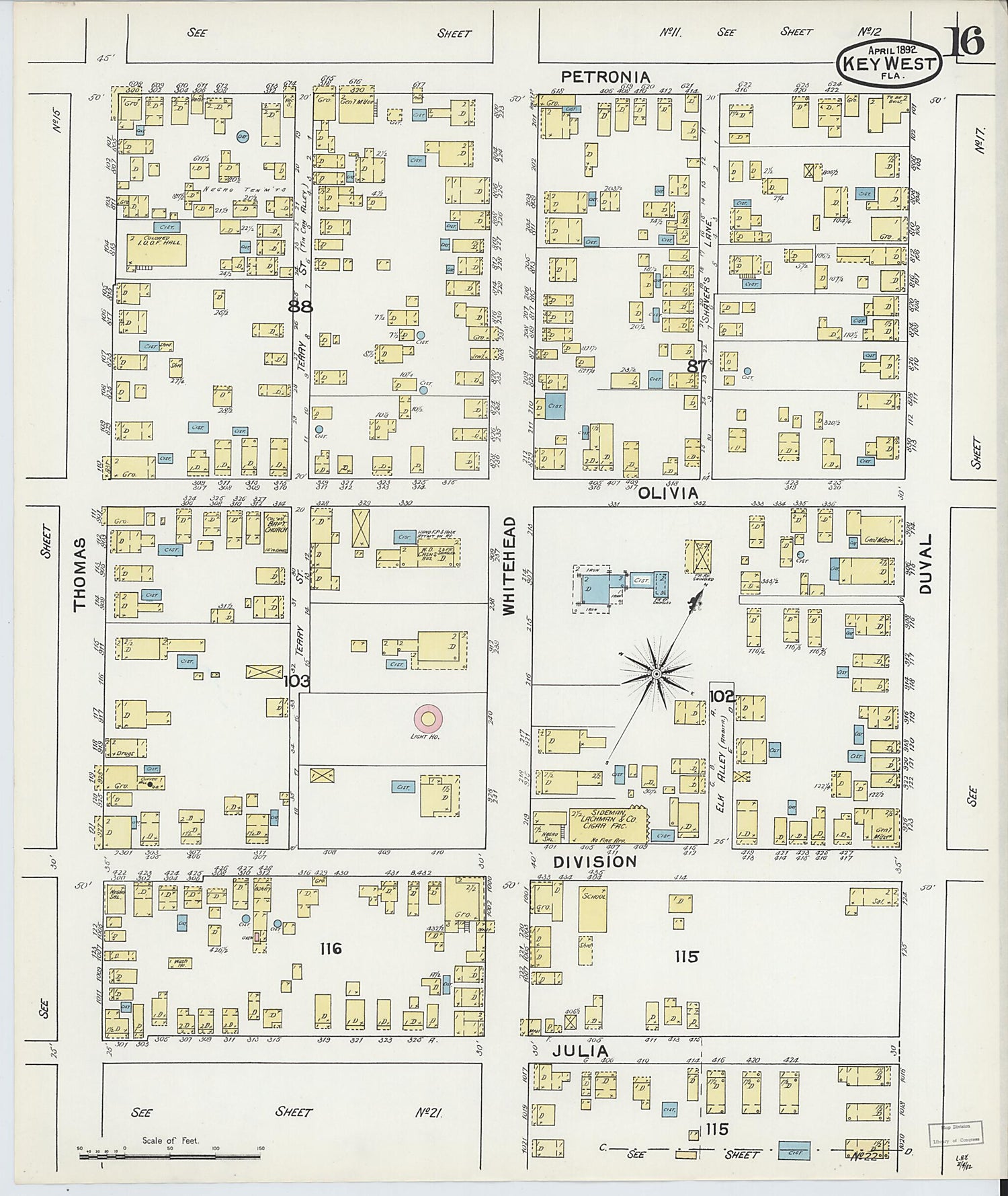 This old map of Key West, Monroe County, Florida was created by Sanborn Map Company in 1892