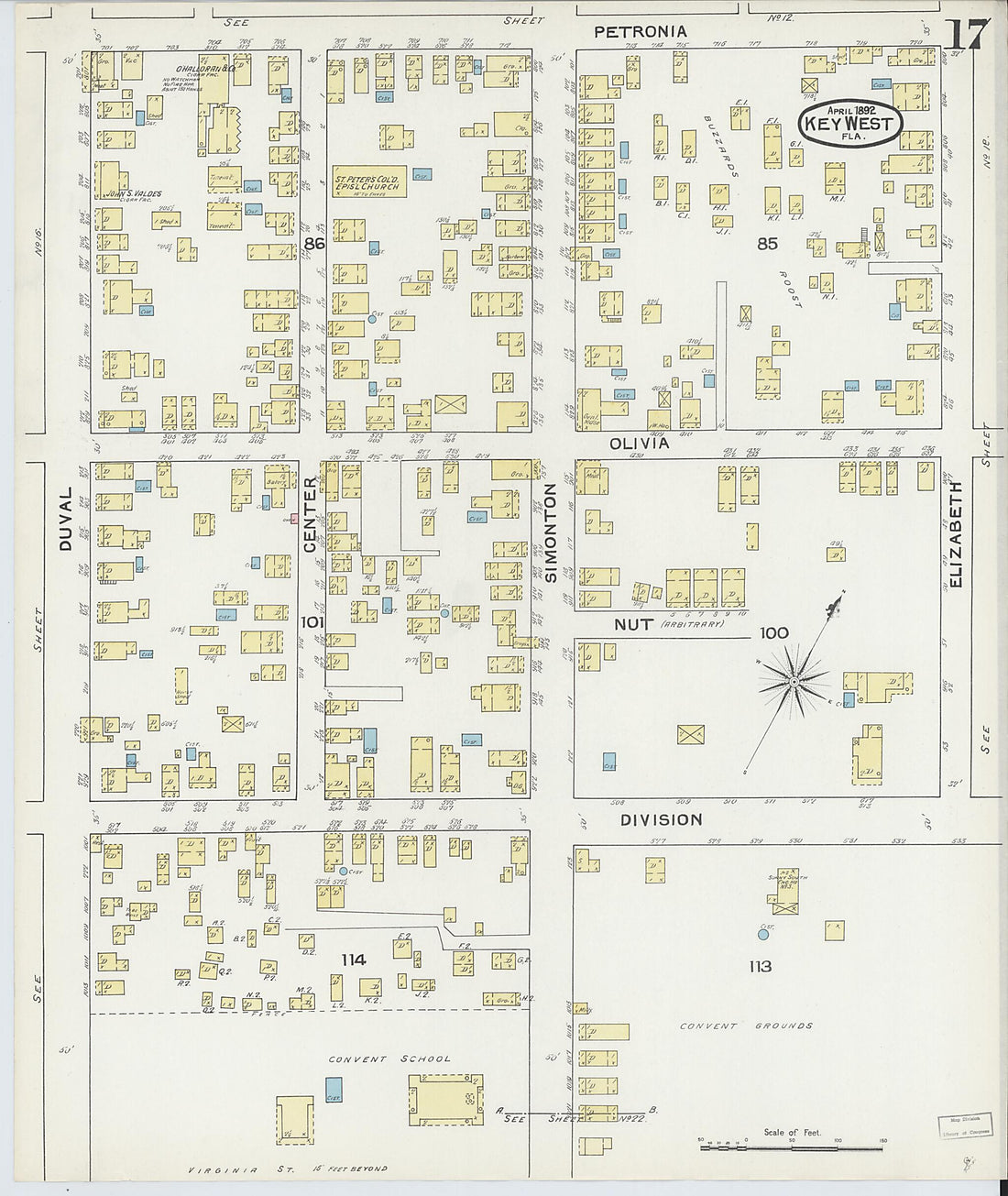 This old map of Key West, Monroe County, Florida was created by Sanborn Map Company in 1892