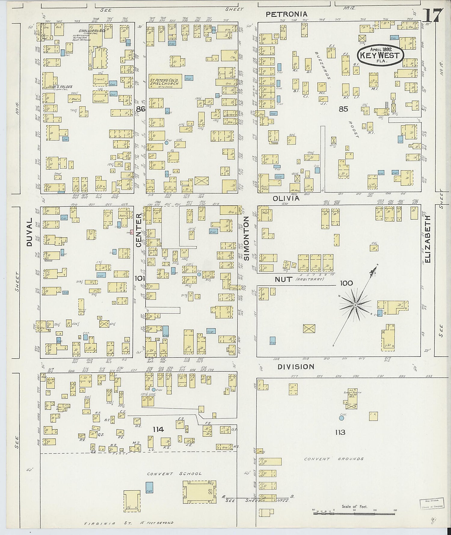 This old map of Key West, Monroe County, Florida was created by Sanborn Map Company in 1892