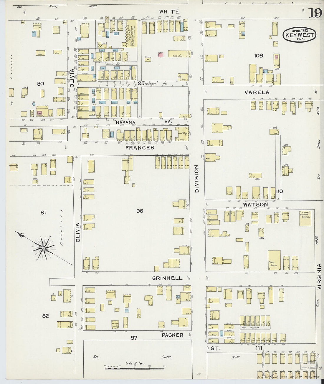 This old map of Key West, Monroe County, Florida was created by Sanborn Map Company in 1892
