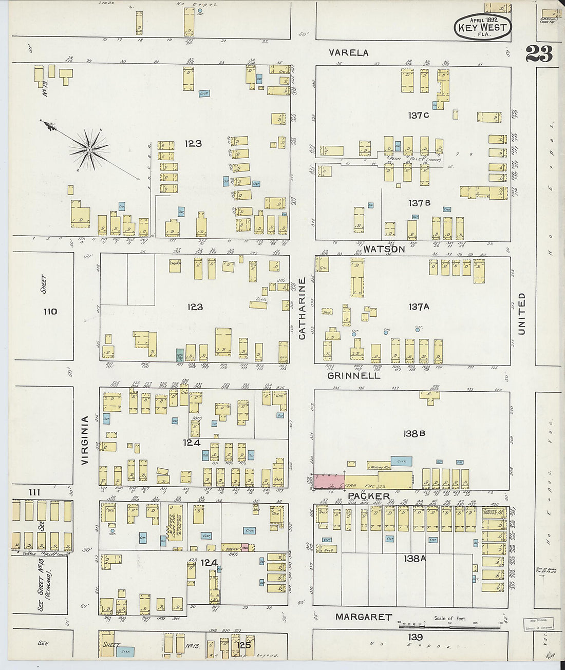 This old map of Key West, Monroe County, Florida was created by Sanborn Map Company in 1892