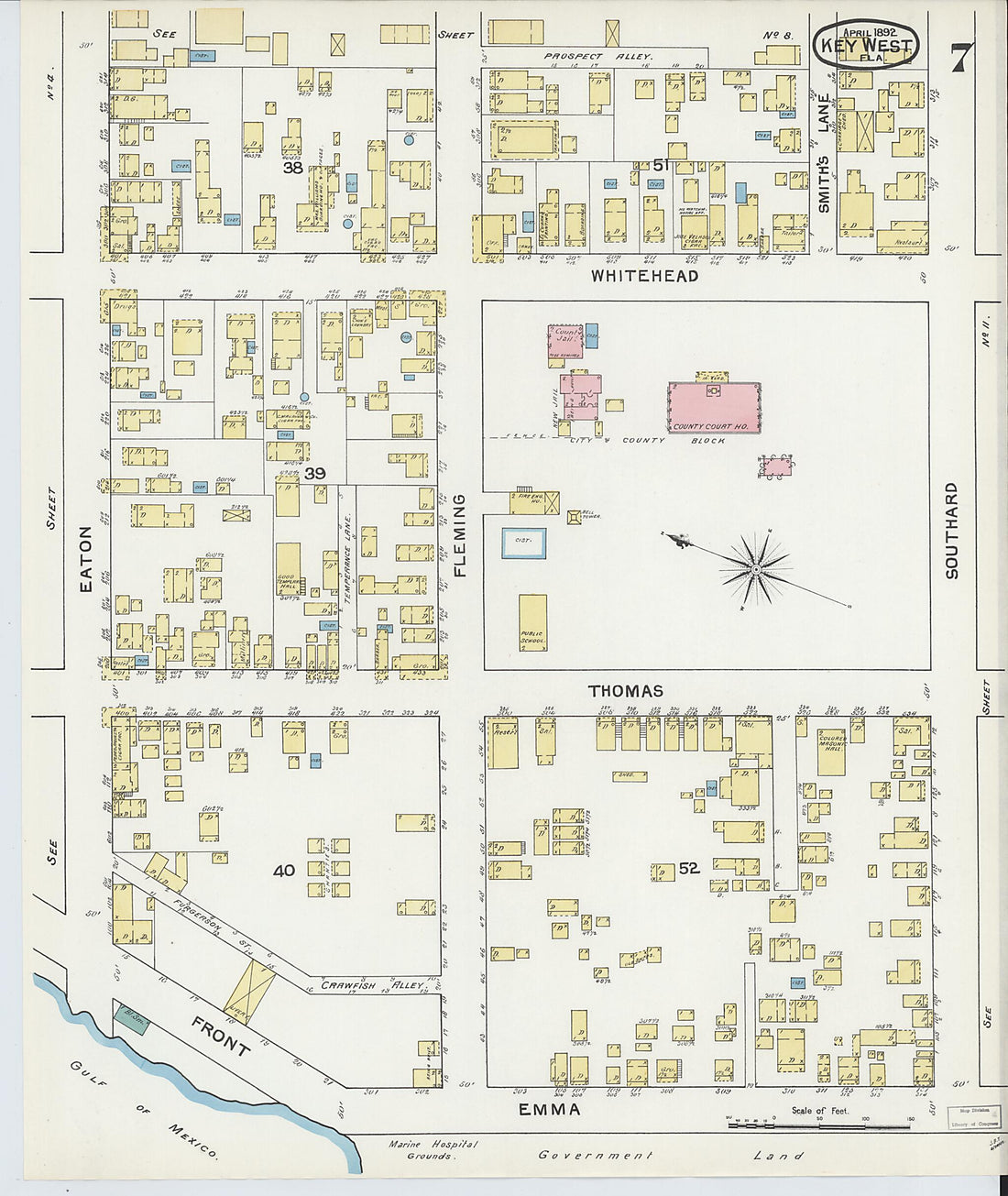 This old map of Key West, Monroe County, Florida was created by Sanborn Map Company in 1892