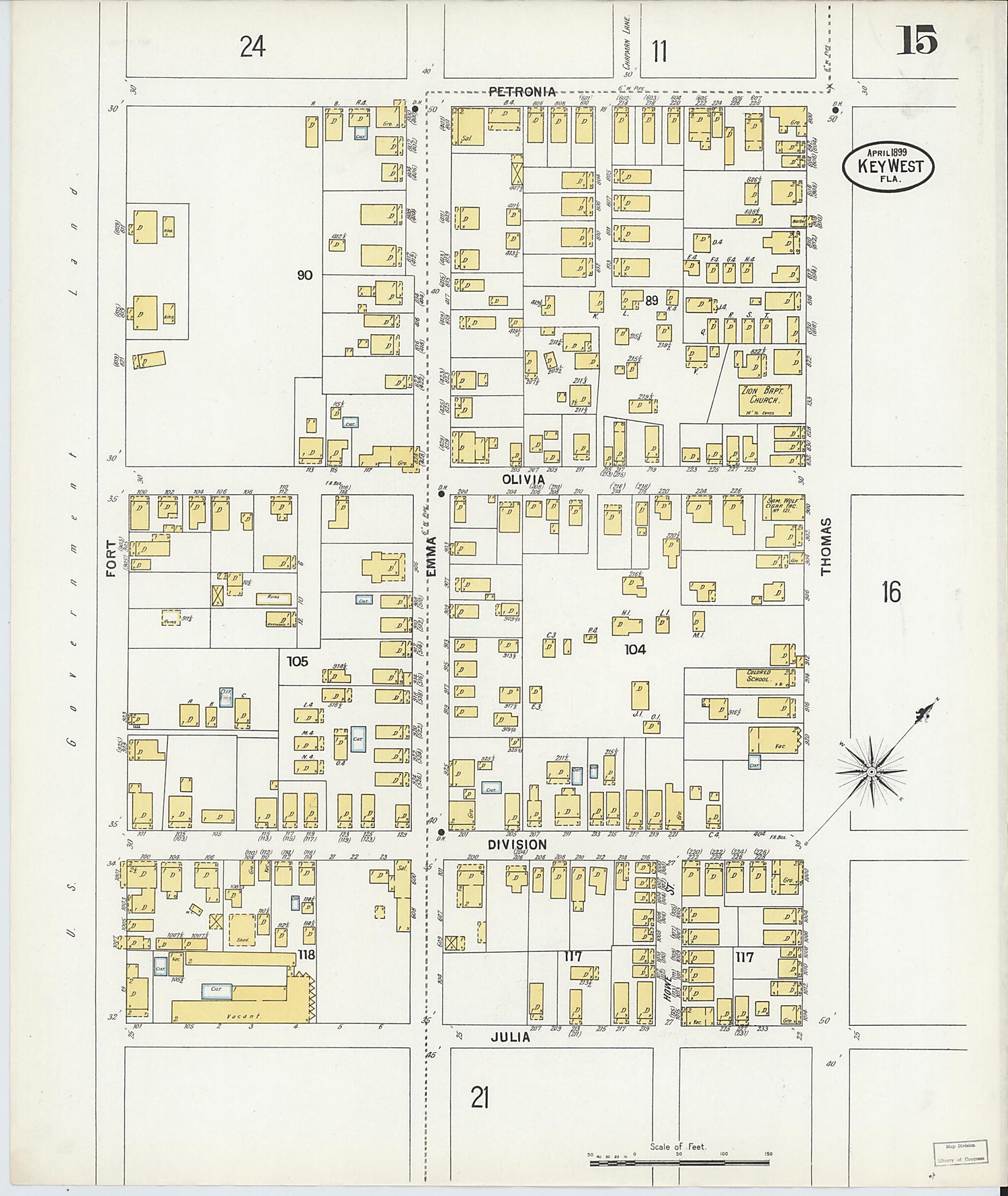 This old map of Key West, Monroe County, Florida was created by Sanborn Map Company in 1899