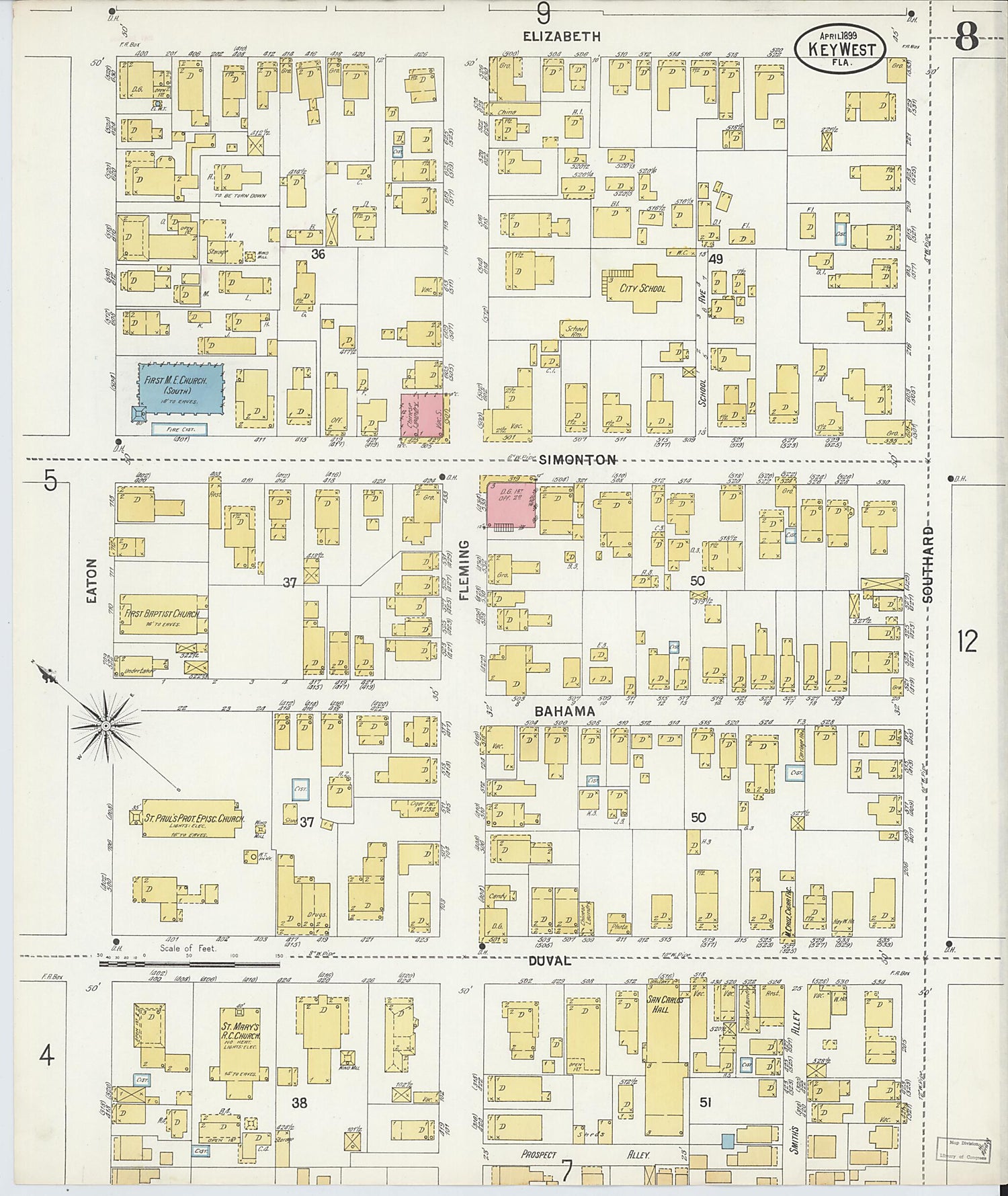This old map of Key West, Monroe County, Florida was created by Sanborn Map Company in 1899