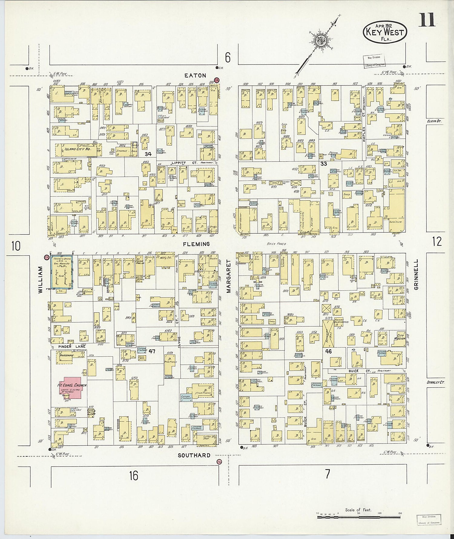 This old map of Key West, Monroe County, Florida was created by Sanborn Map Company in 1912
