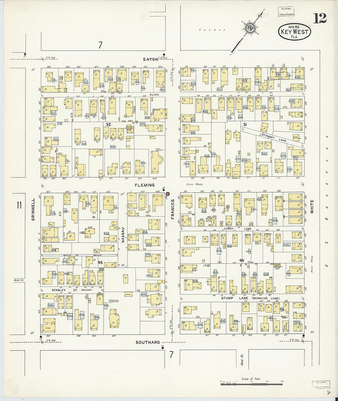 This old map of Key West, Monroe County, Florida was created by Sanborn Map Company in 1912