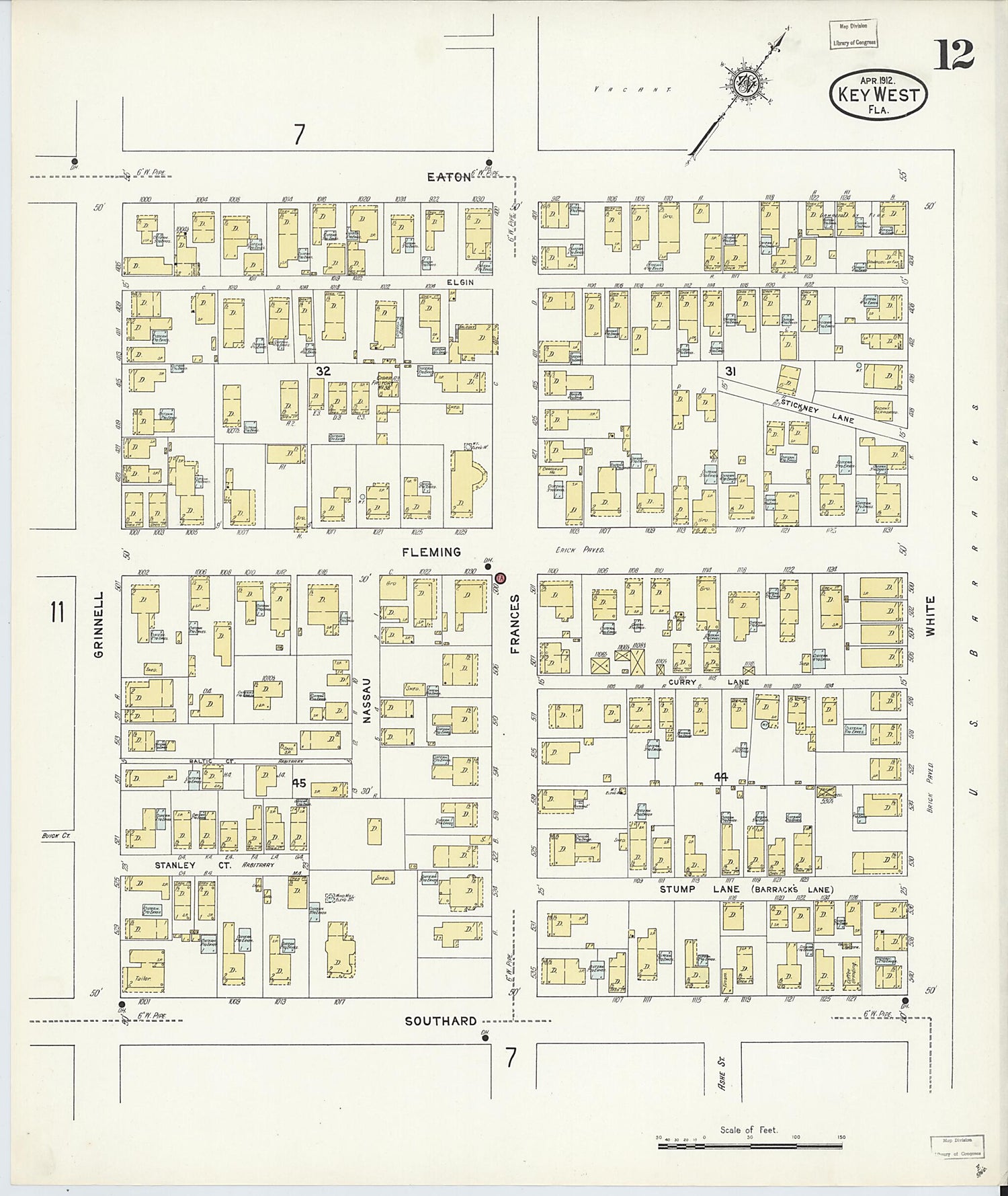 This old map of Key West, Monroe County, Florida was created by Sanborn Map Company in 1912