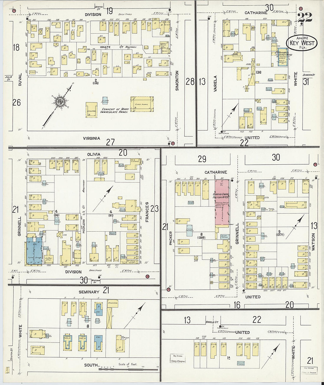 This old map of Key West, Monroe County, Florida was created by Sanborn Map Company in 1912