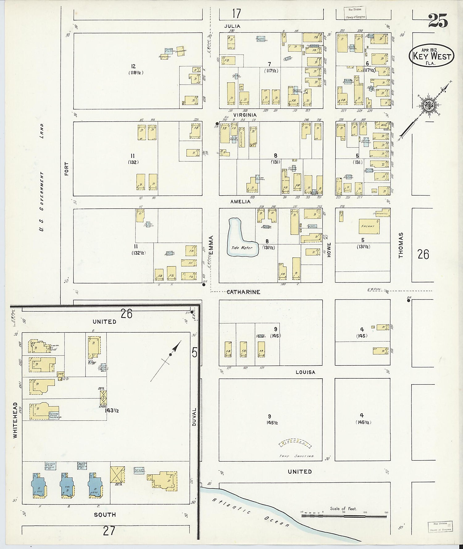 This old map of Key West, Monroe County, Florida was created by Sanborn Map Company in 1912