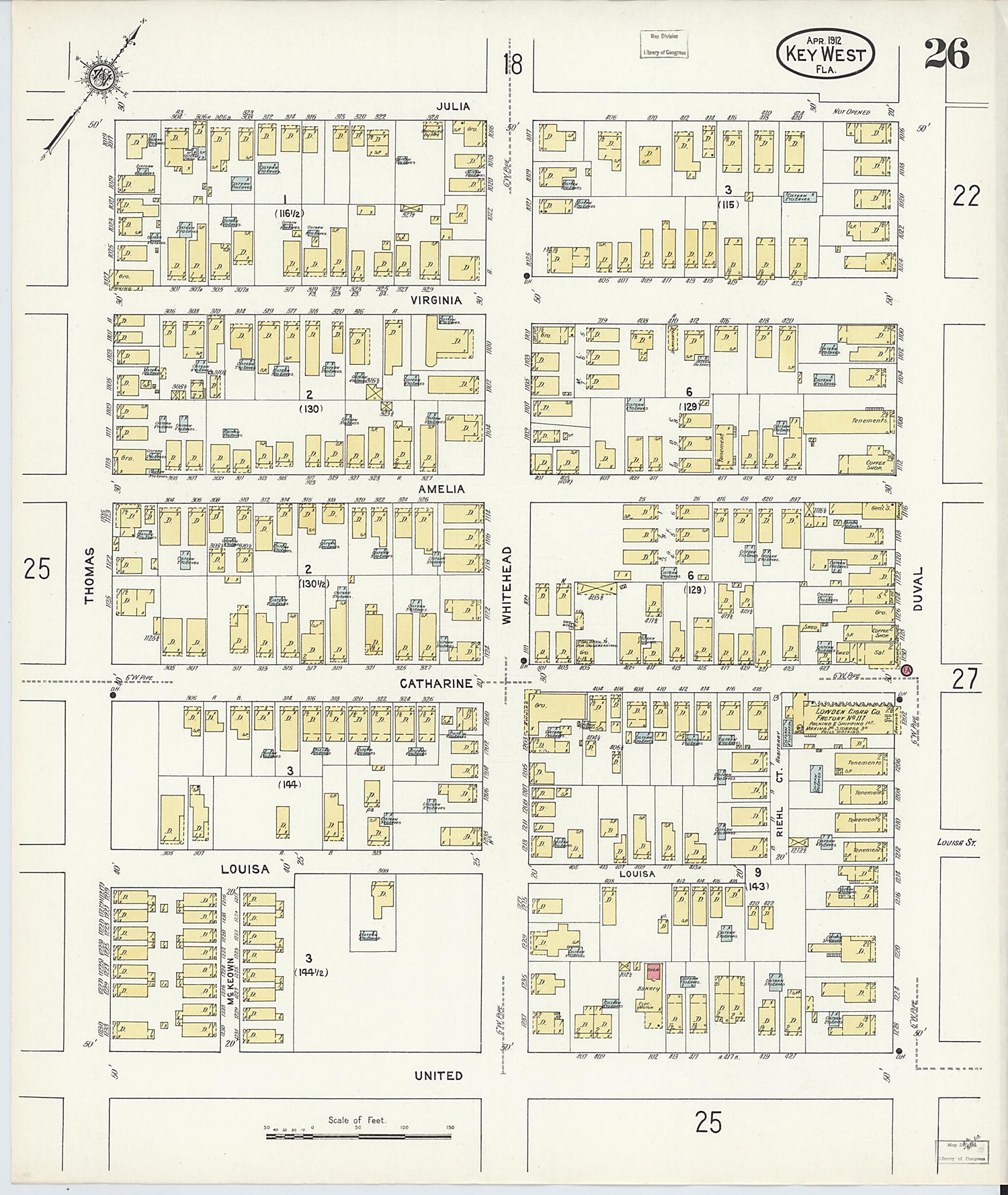 This old map of Key West, Monroe County, Florida was created by Sanborn Map Company in 1912