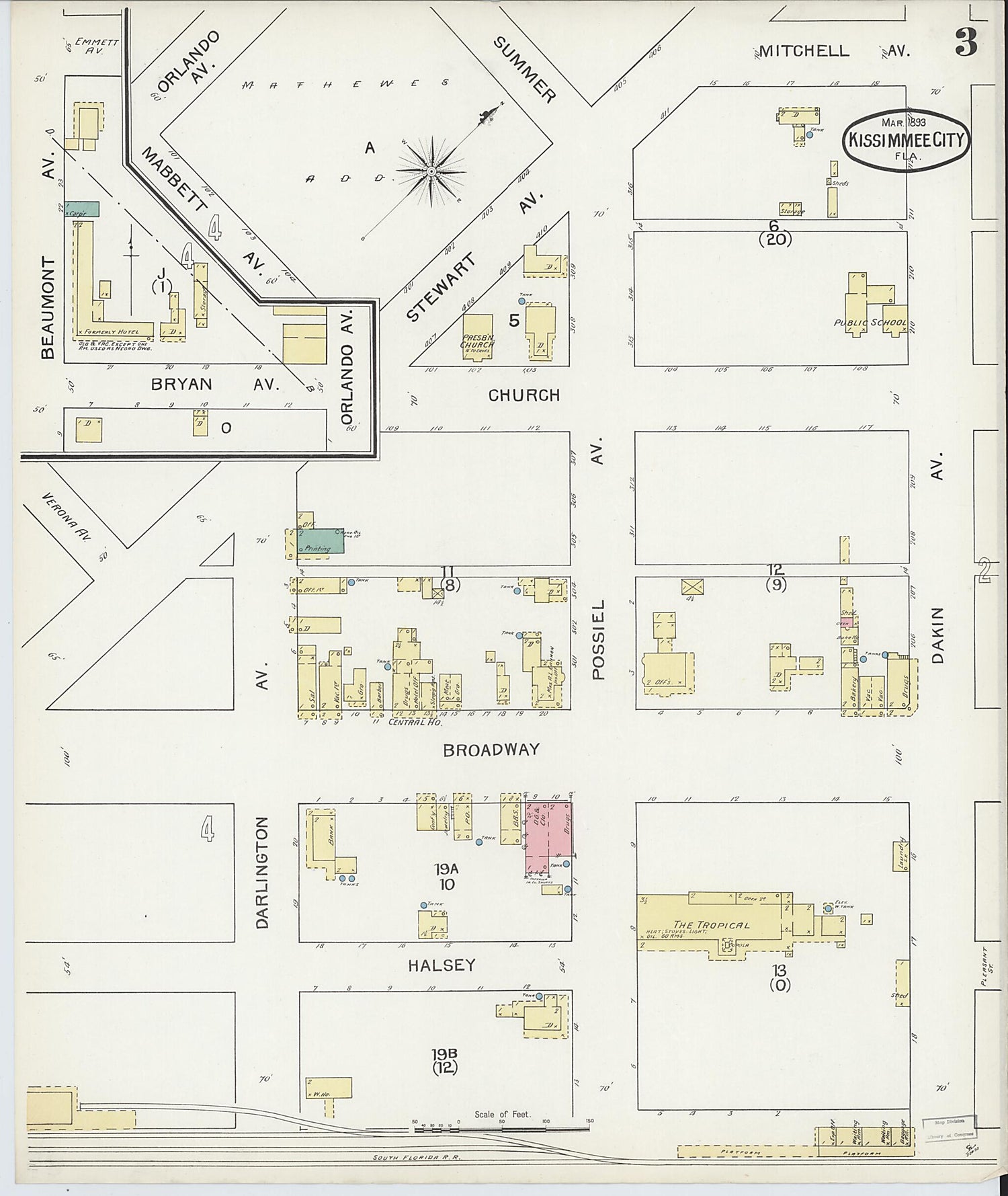 This old map of Kissimmee, Osceola County, Florida was created by Sanborn Map Company in 1893