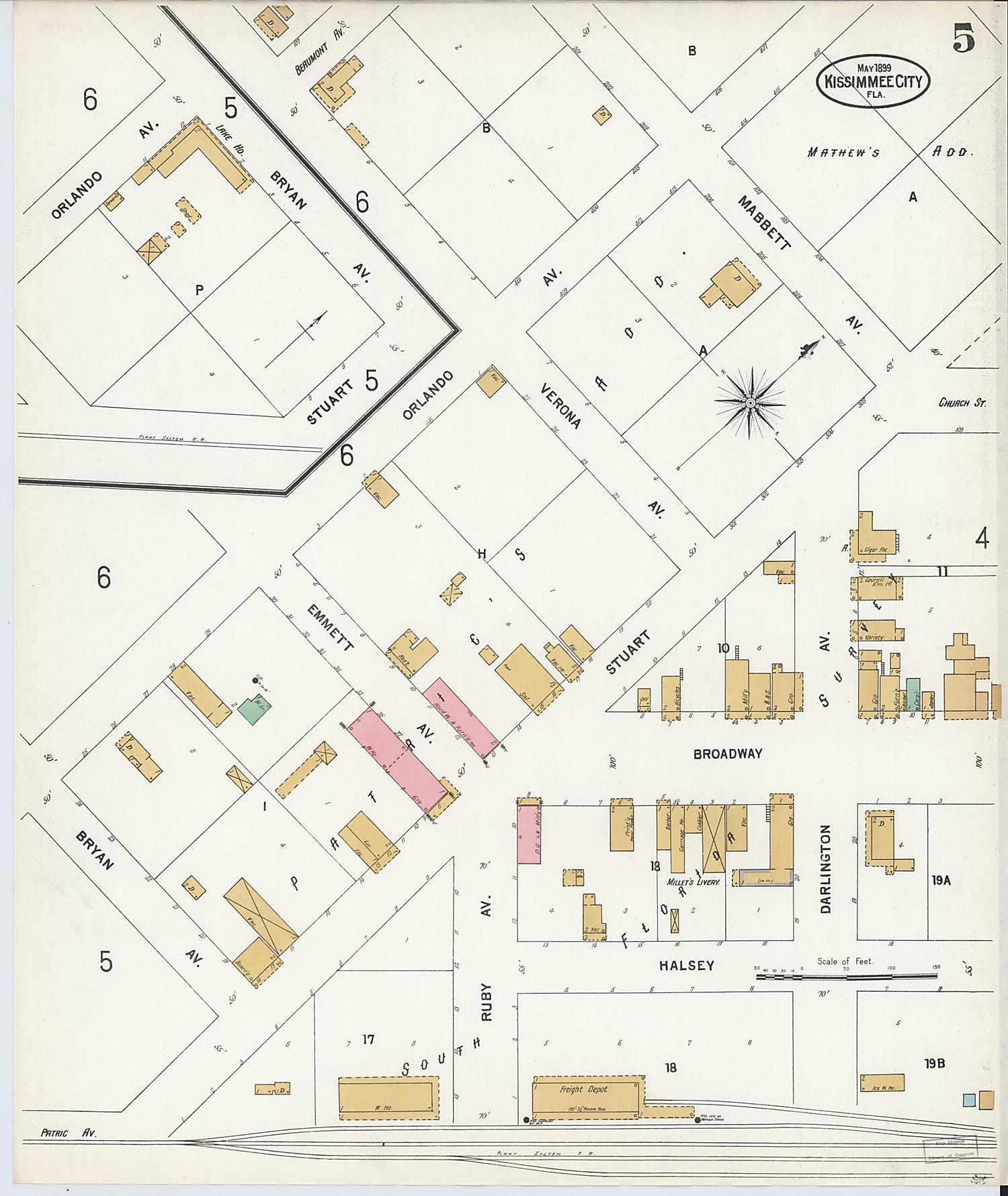 This old map of Kissimmee, Osceola County, Florida was created by Sanborn Map Company in 1899
