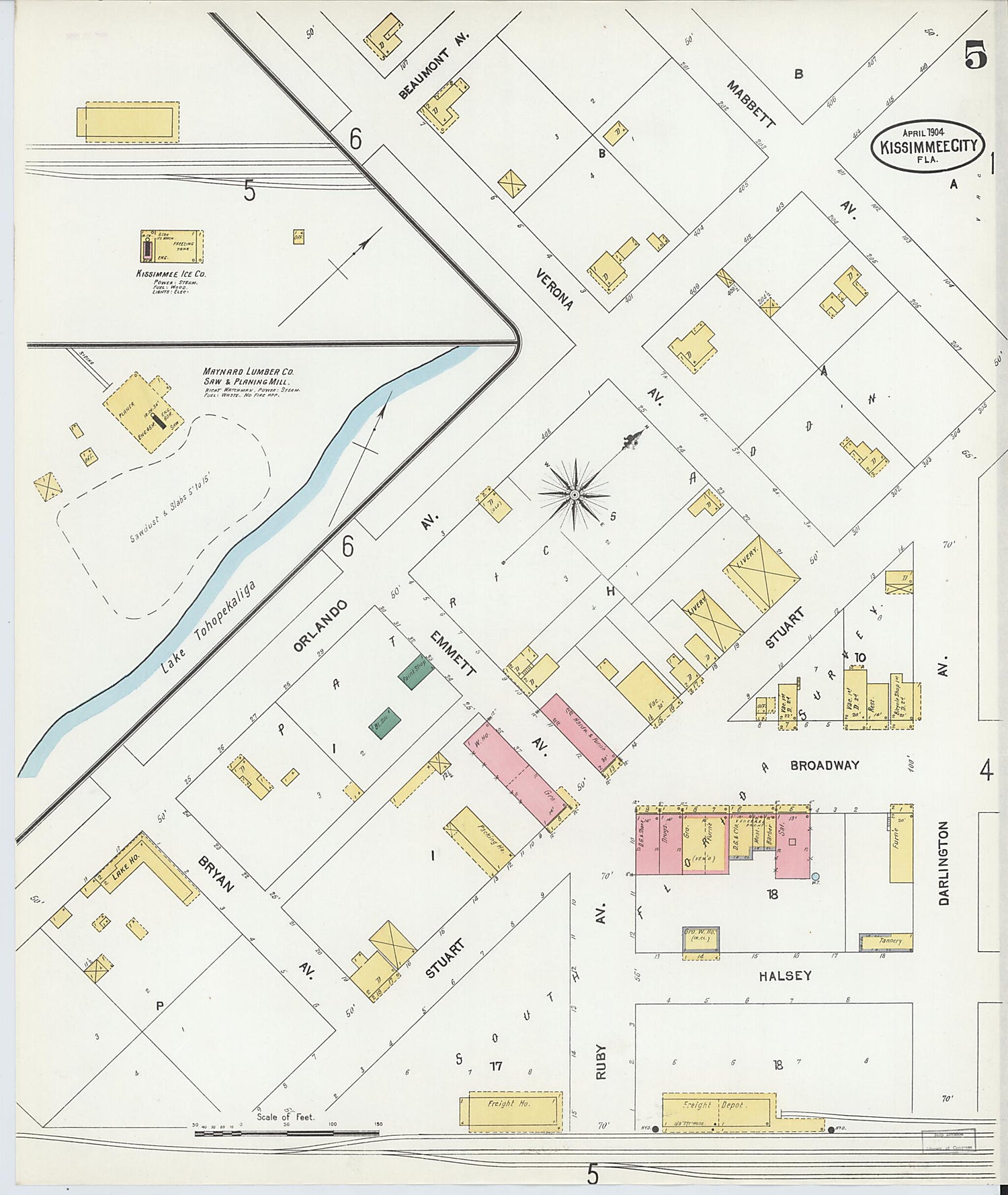 This old map of Kissimmee, Osceola County, Florida was created by Sanborn Map Company in 1904