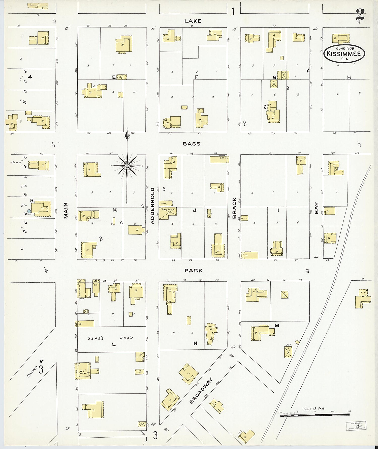 This old map of Kissimmee, Osceola County, Florida was created by Sanborn Map Company in 1909