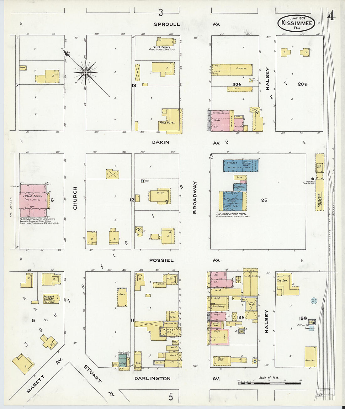 This old map of Kissimmee, Osceola County, Florida was created by Sanborn Map Company in 1909