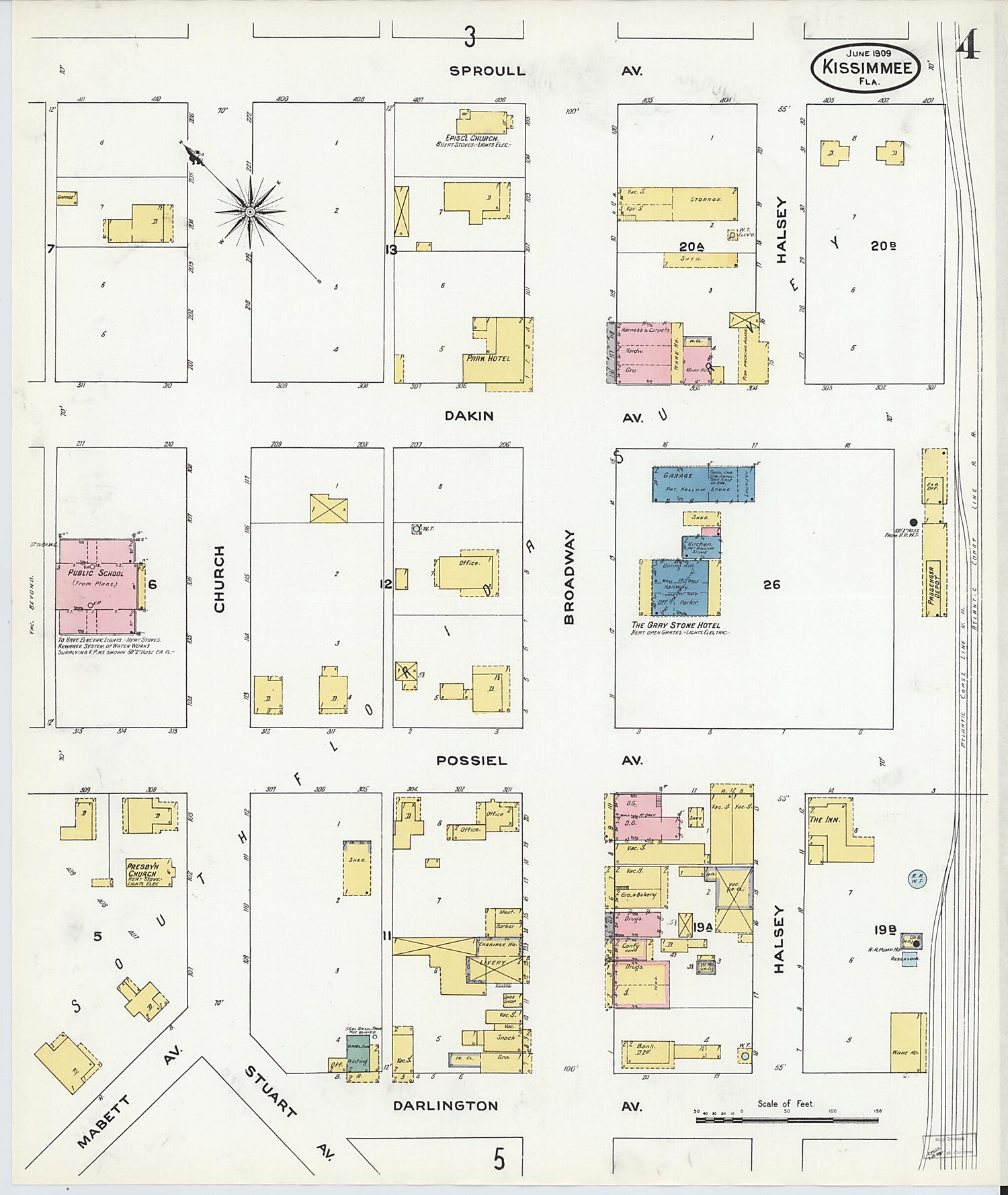This old map of Kissimmee, Osceola County, Florida was created by Sanborn Map Company in 1909
