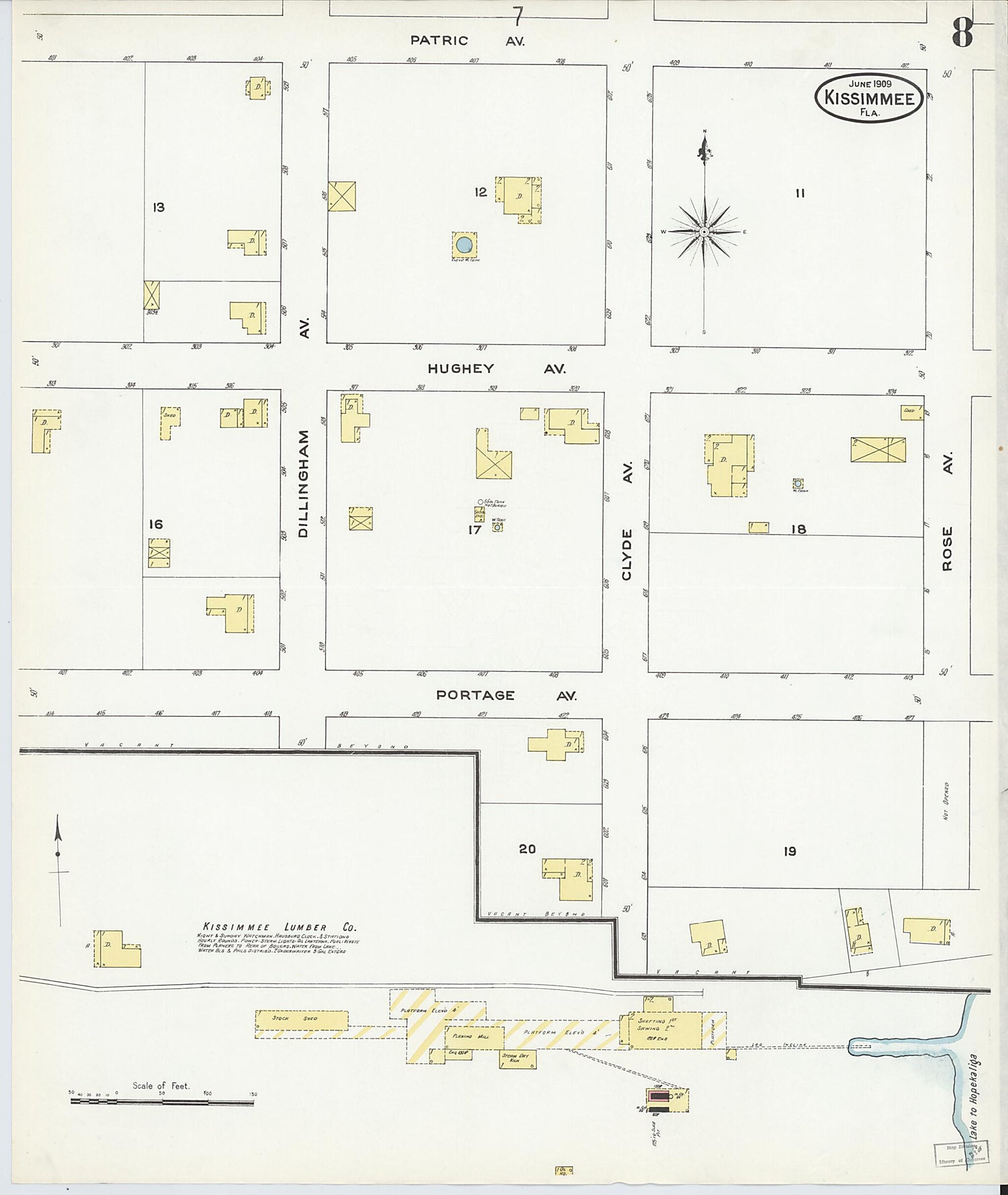 This old map of Kissimmee, Osceola County, Florida was created by Sanborn Map Company in 1909